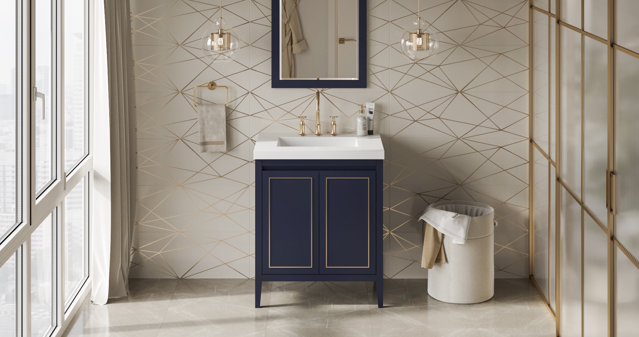 Percival 30" Single Bathroom Vanity Set Hale Blue, White Resin Vanity Top, Rectangle Bowl | KitchBath