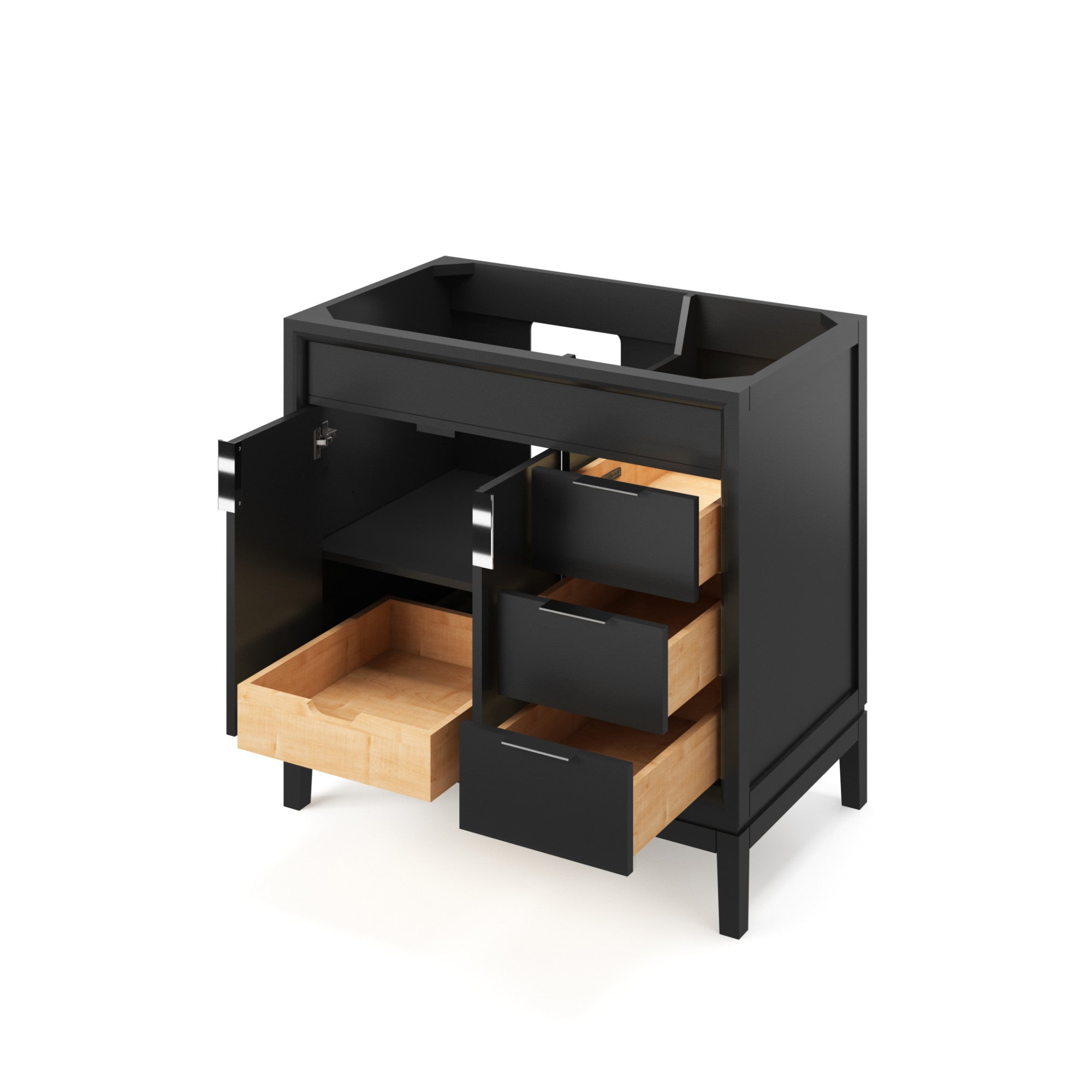 Theodora 36" Black Theodora Vanity, Left Offset, White Quartz Vanity Top, Undermount Rectangle Bowl | KitchBath