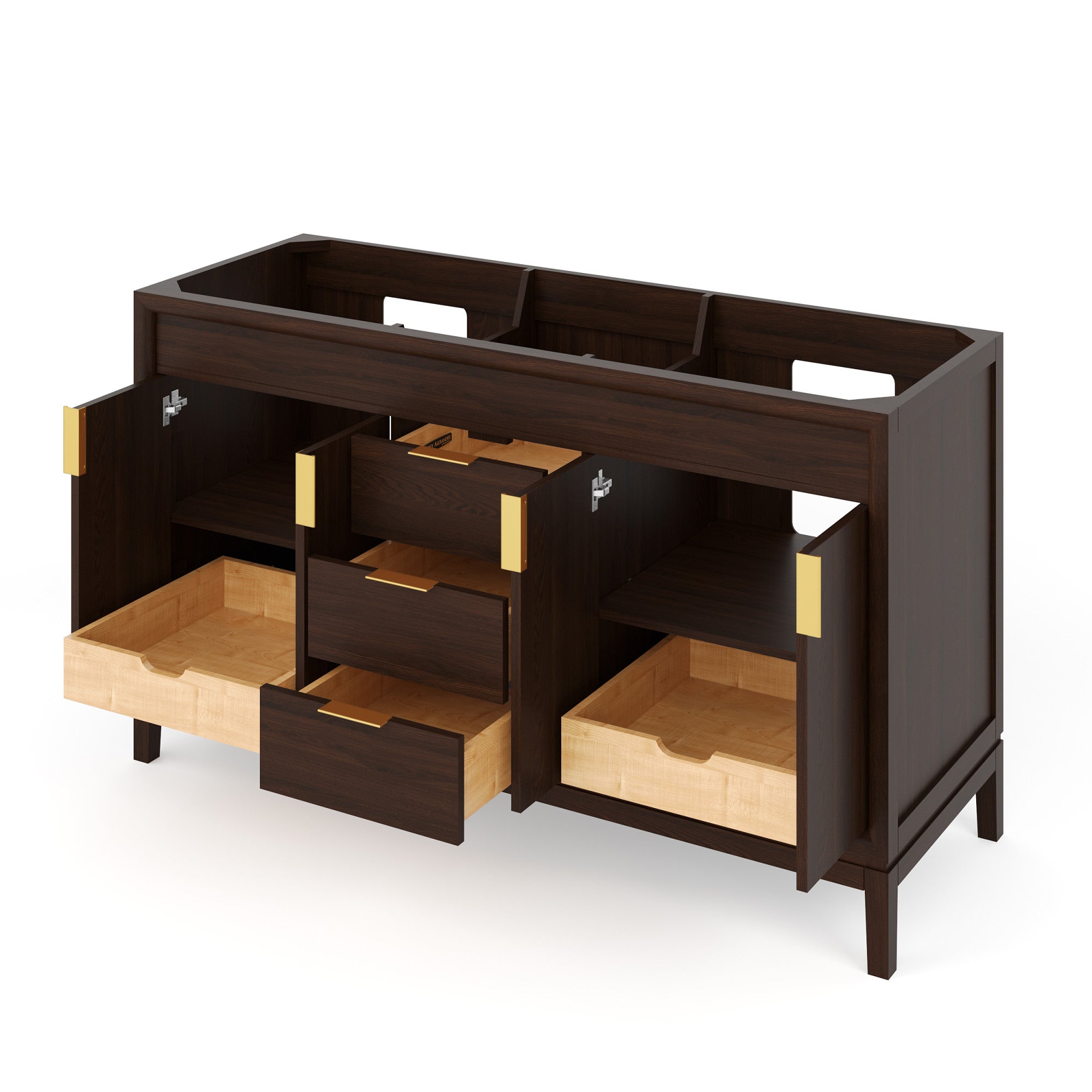 Theodora 60" Double Bathroom Vanity Set Dark Walnut, White Quartz Vanity Top, Rectangle Bowl | KitchBath