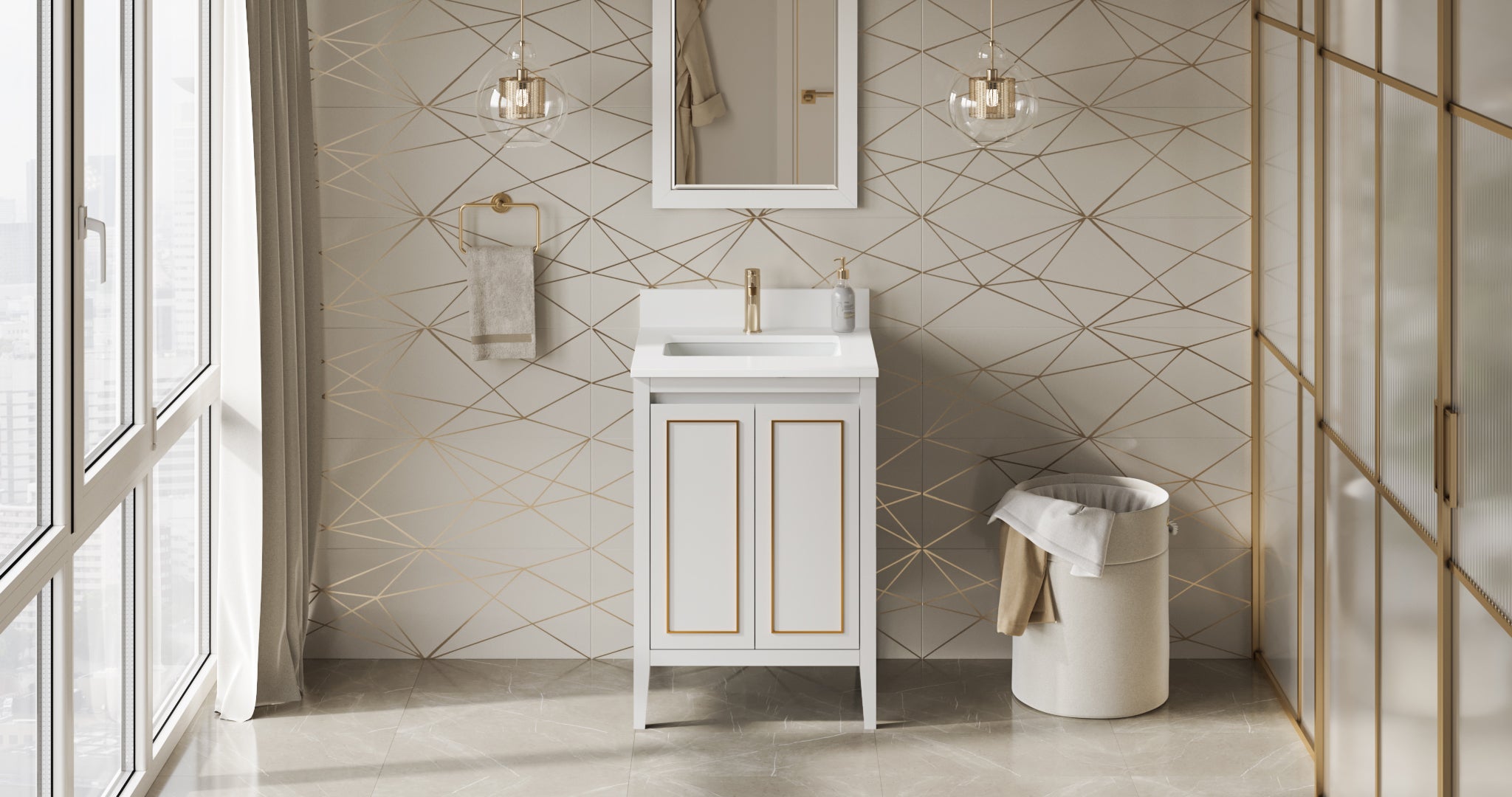 Percival 24" White Percival Vanity, White Quartz Vanity Top, Undermount Rectangle Bowl | KitchBath