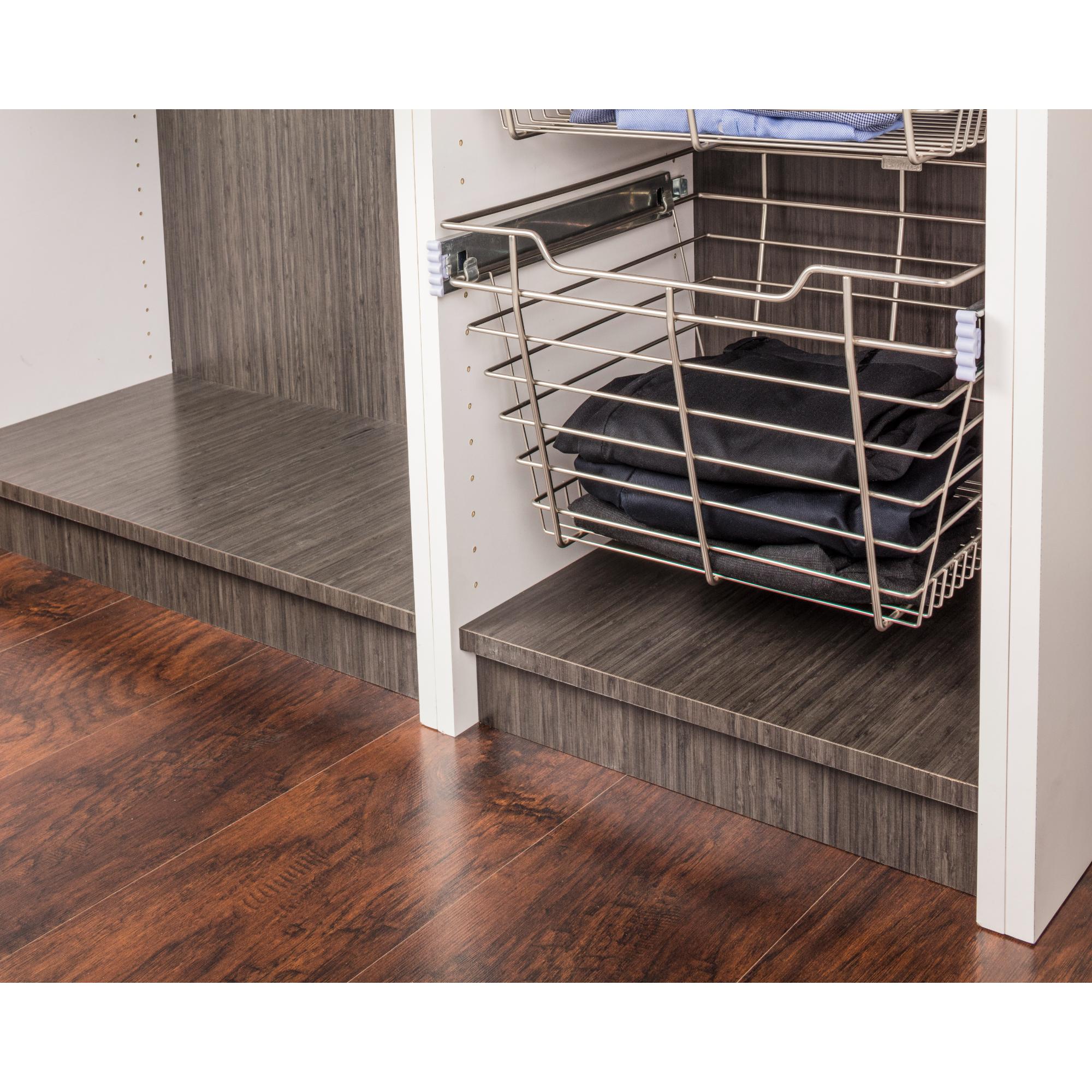Satin Nickel Closet Pullout Basket with Slides 14"D x 29"W x 6"H | KitchBath