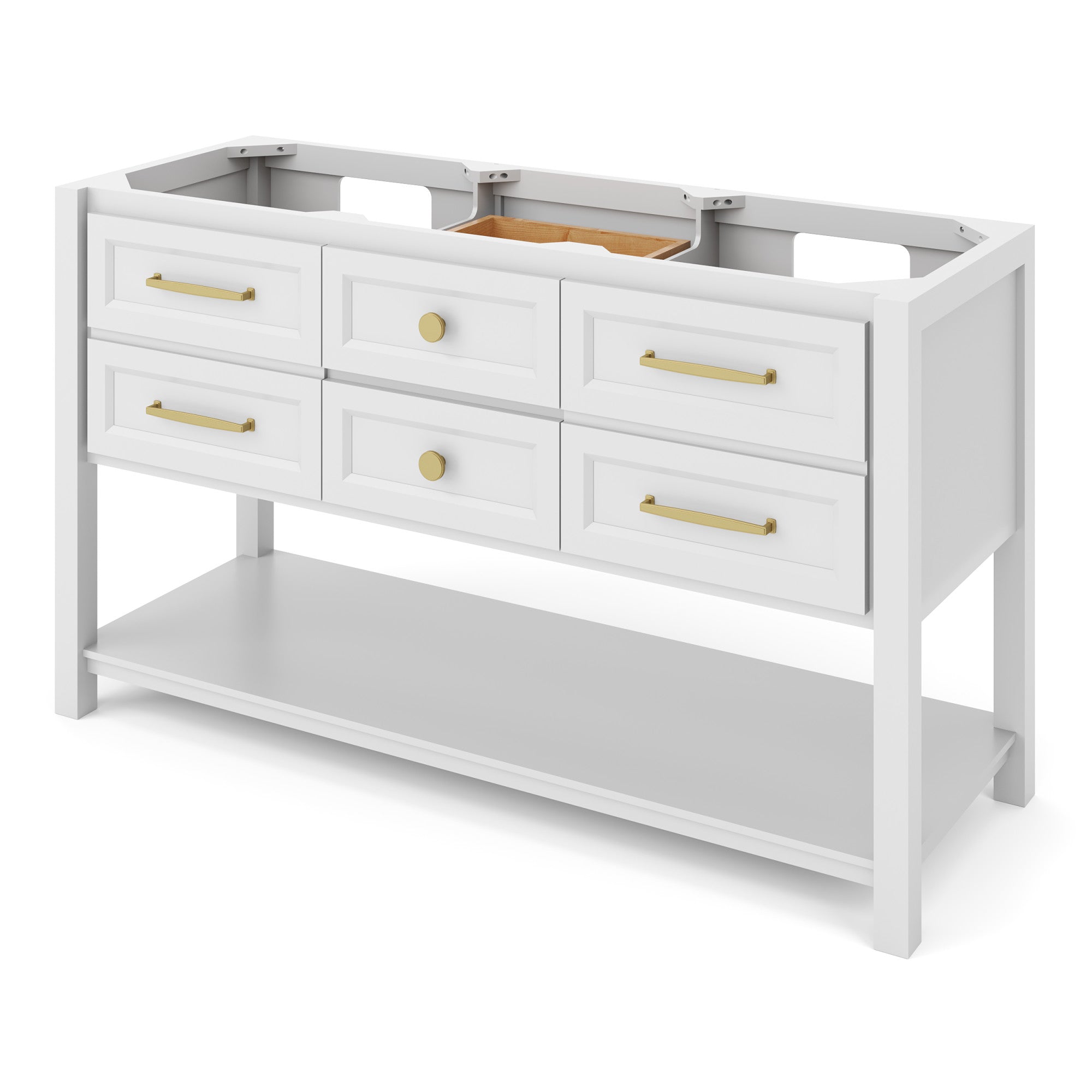 Kipling 60" W  Double Basin Bathroom Vanity Set White, Grey Quartz Vanity Top, Rectangle Bowl | KitchBath