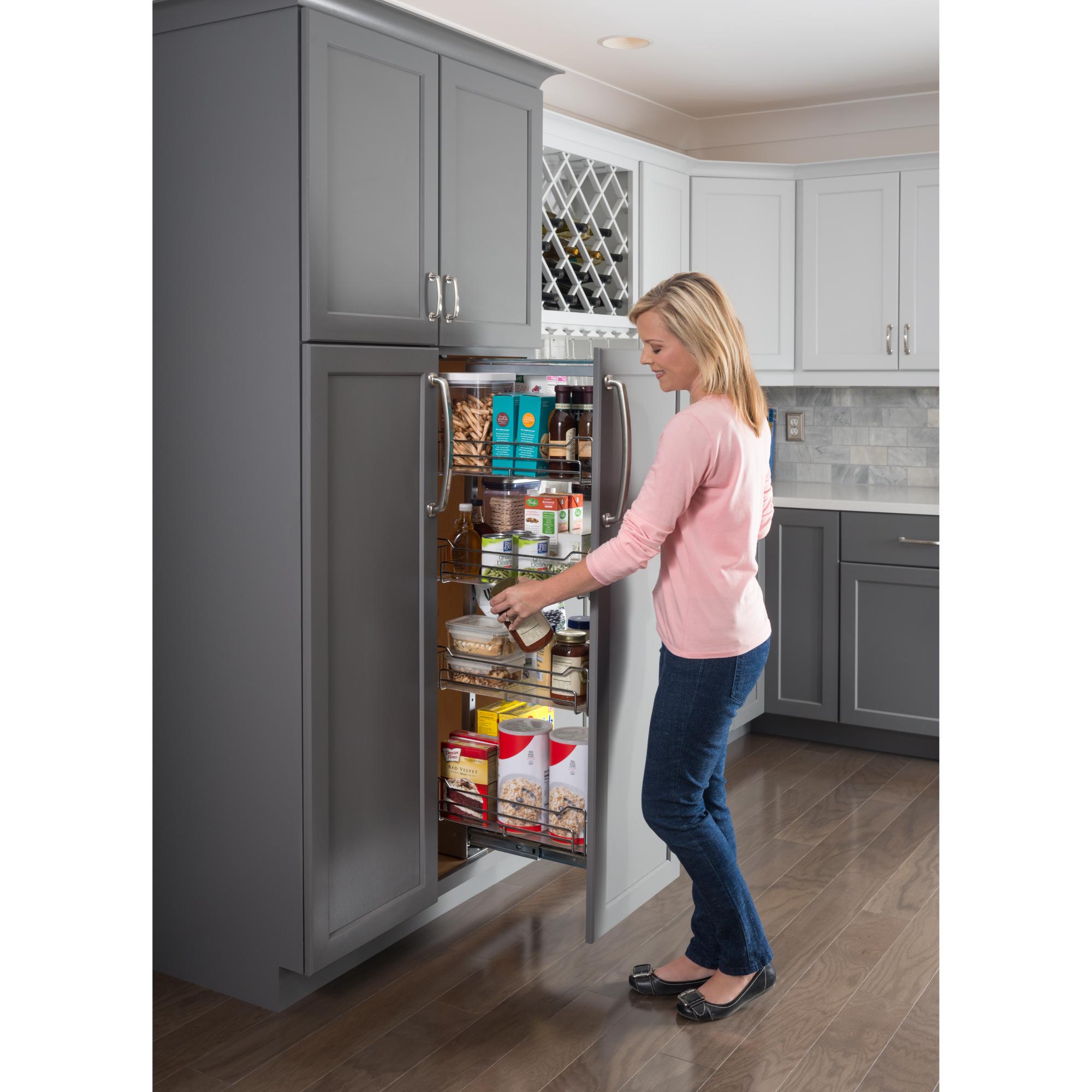 12" Wide 74" Tall Chrome Wire Soft-close Pantry Pullout | KitchBath