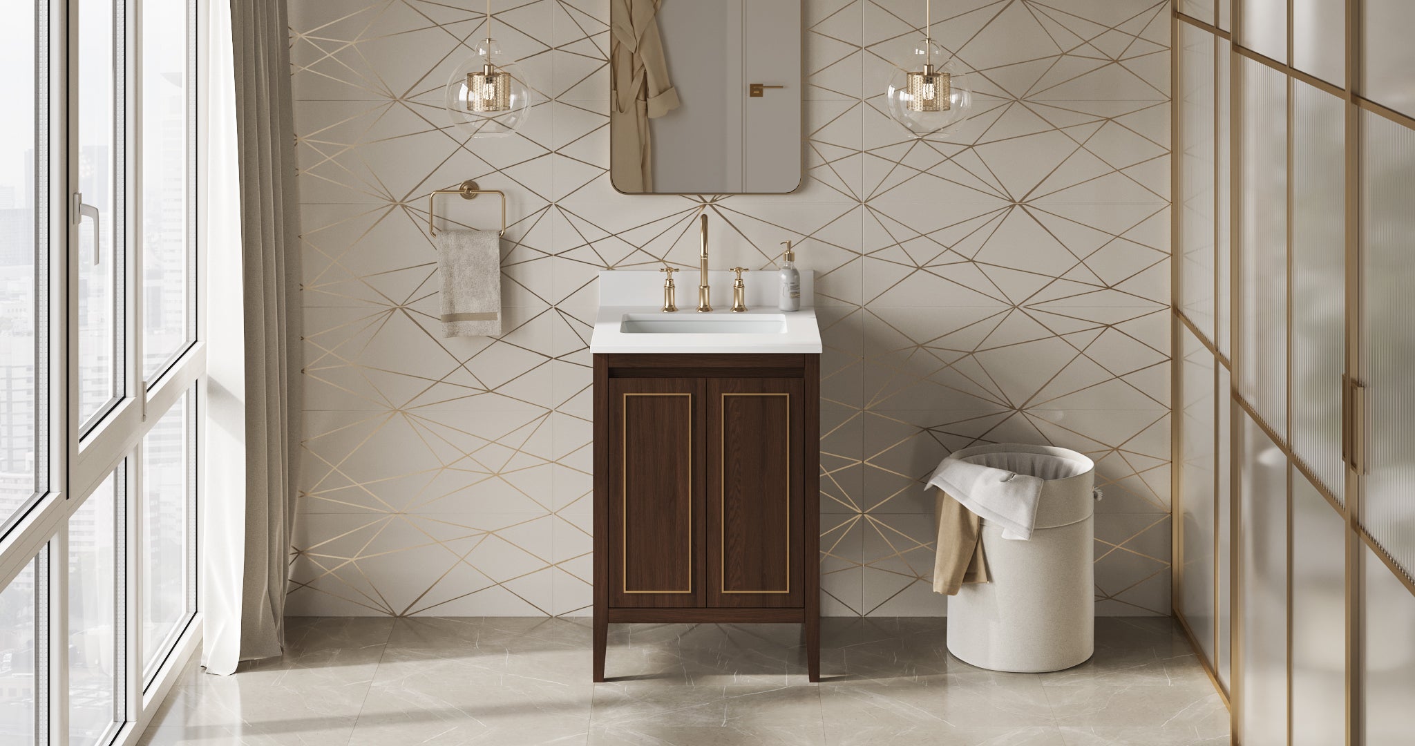 Percival 24" Single Bathroom Vanity Set Dark Walnut, White Quartz Vanity Top, Rectangle Bowl | KitchBath