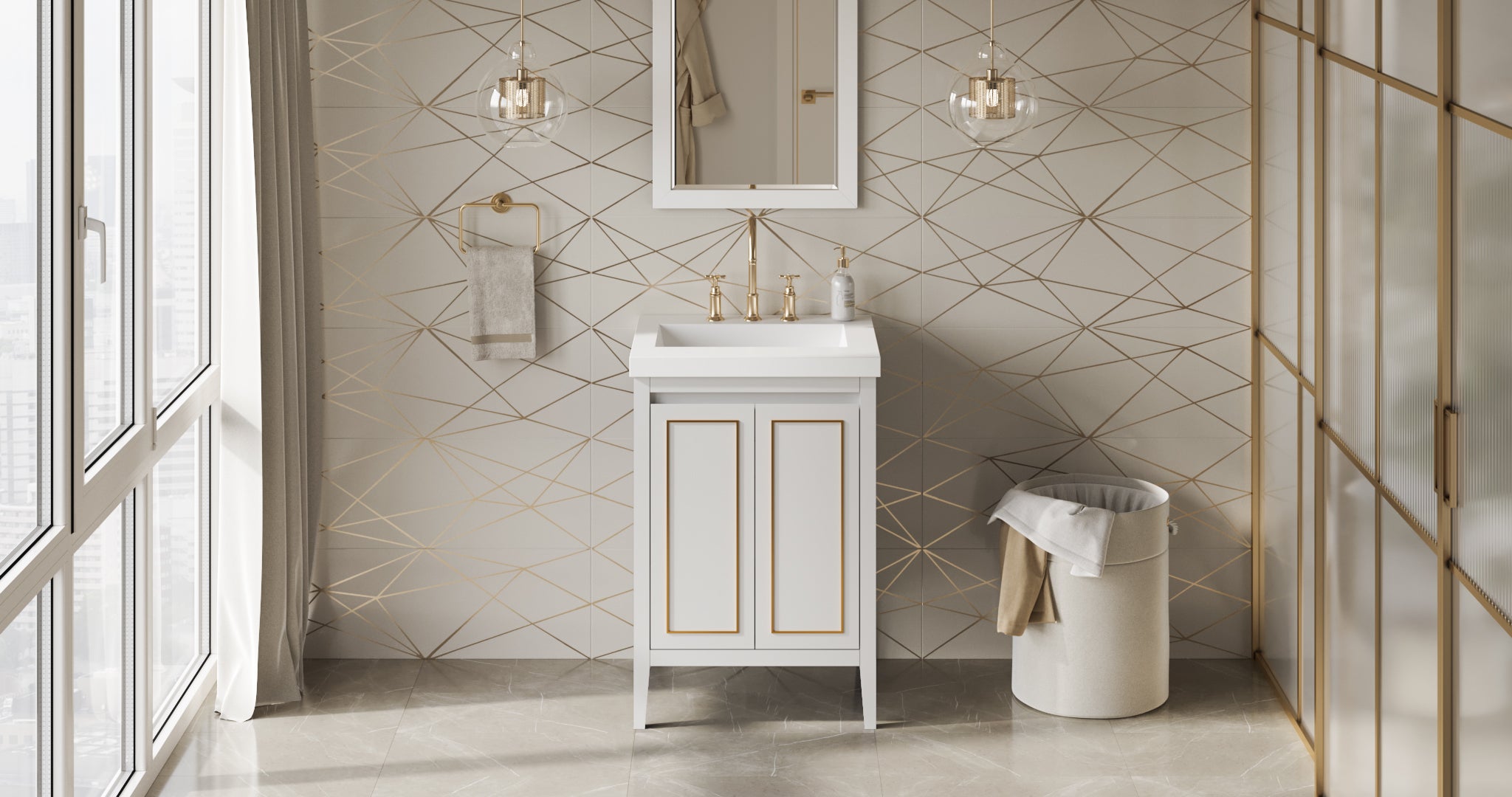Percival 24" Single Bathroom Vanity Set White, White Resin Vanity Top, Rectangle Bowl | KitchBath