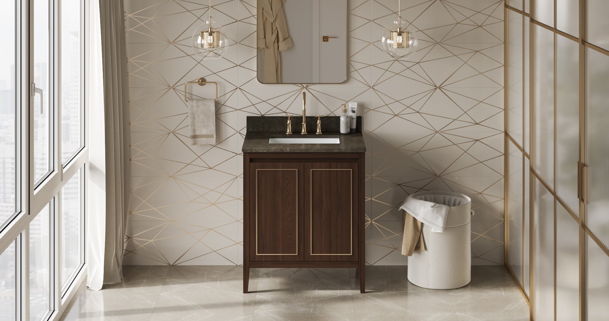 Percival 30" Single Bathroom Vanity Set Dark Walnut, Blue Limestone Vanity Top, Rectangle Bowl | KitchBath