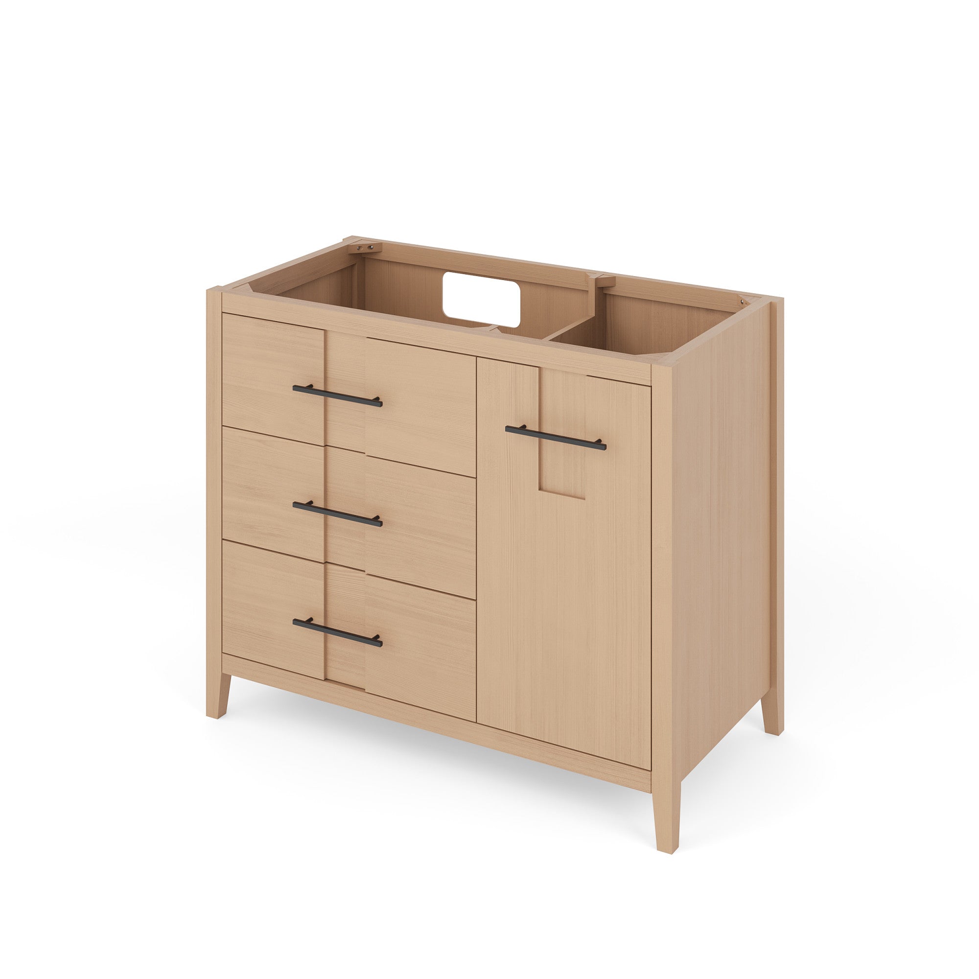 Katara 42" Single Bathroom Vanity Set Natural Oak, Calacatta Vienna Quartz Vanity Top, Rectangle Bowl
