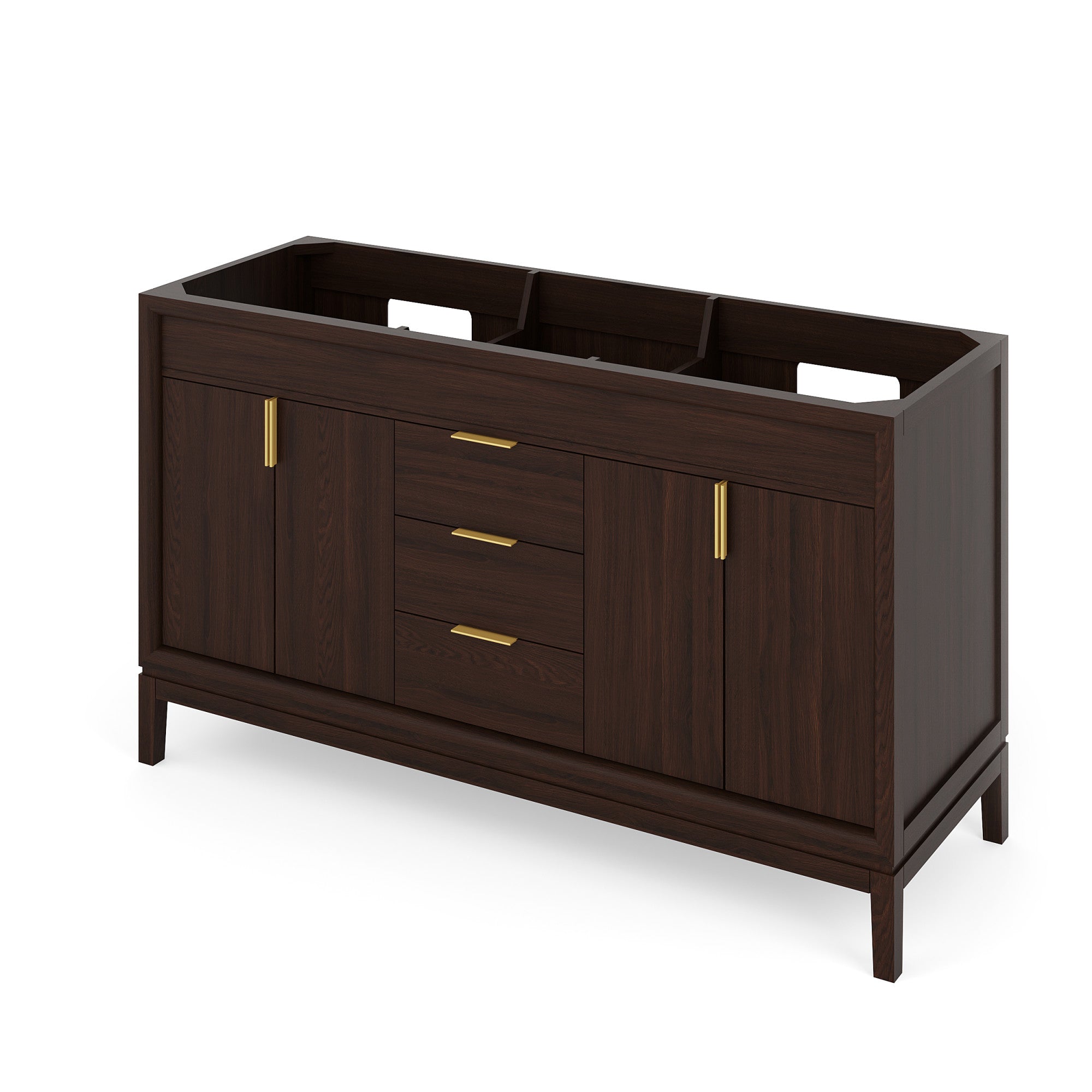Theodora 60" Double Bathroom Vanity Set Dark Walnut, White Carrara Marble Vanity Top, Rectangle Bowl | KitchBath