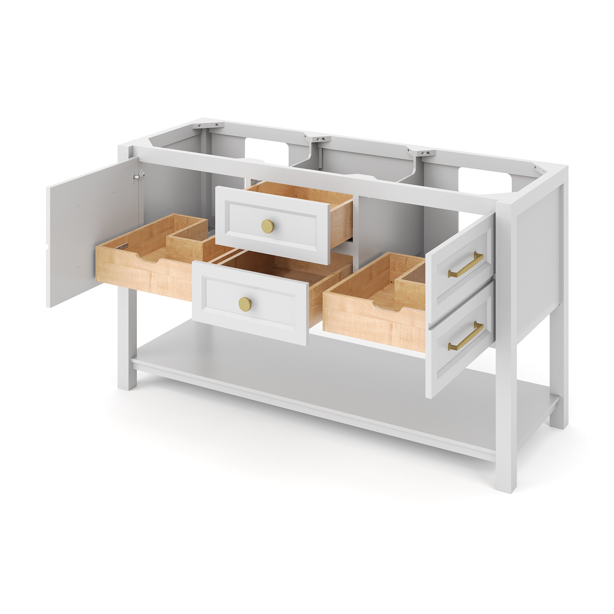 Kipling 60" W  Double Basin Bathroom Vanity Set White, Grey Quartz Vanity Top, Rectangle Bowl | KitchBath