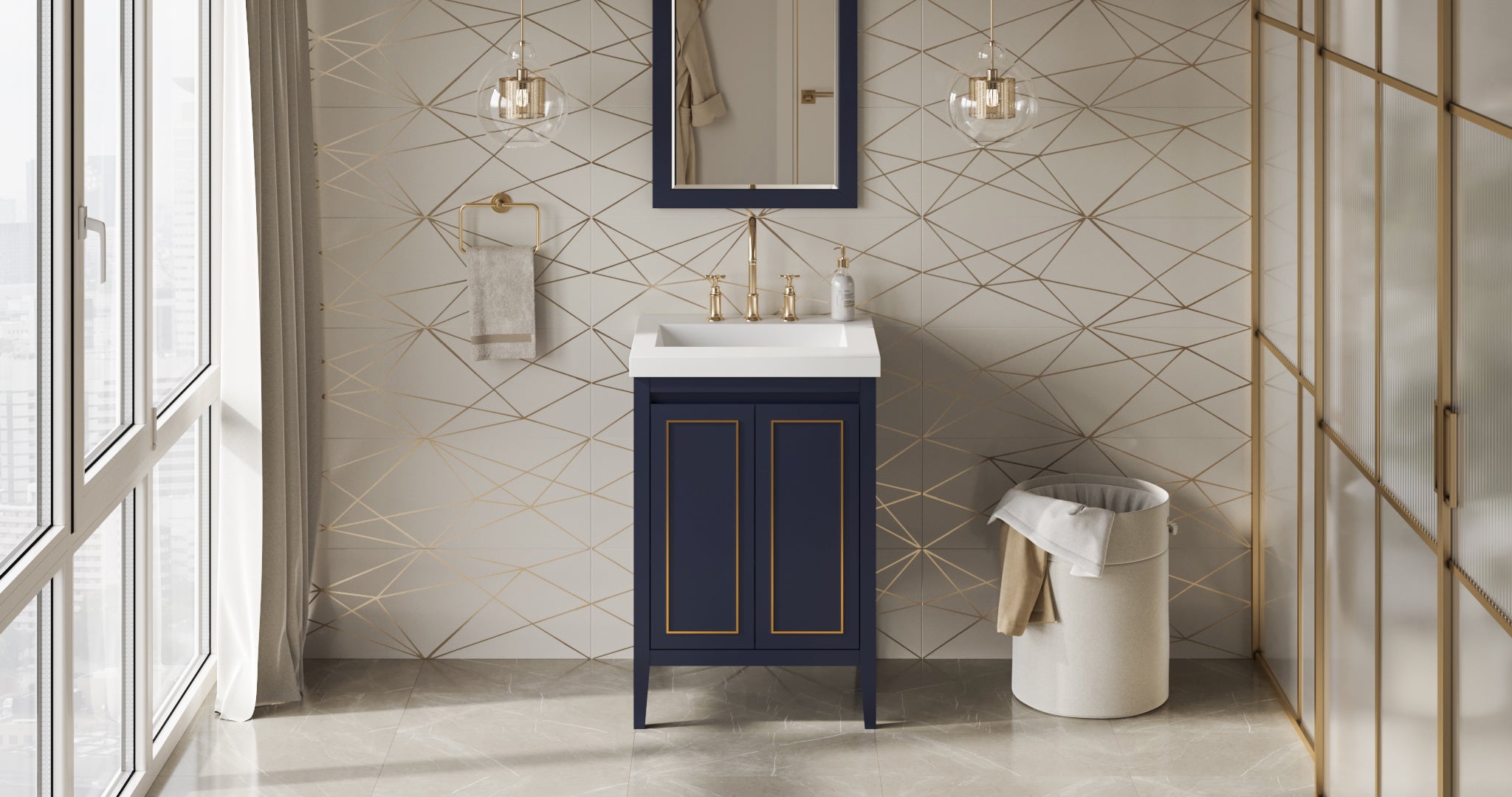 Percival 24" Single Bathroom Vanity Set Hale Blue, White Resin Vanity Top, Rectangle Bowl | KitchBath