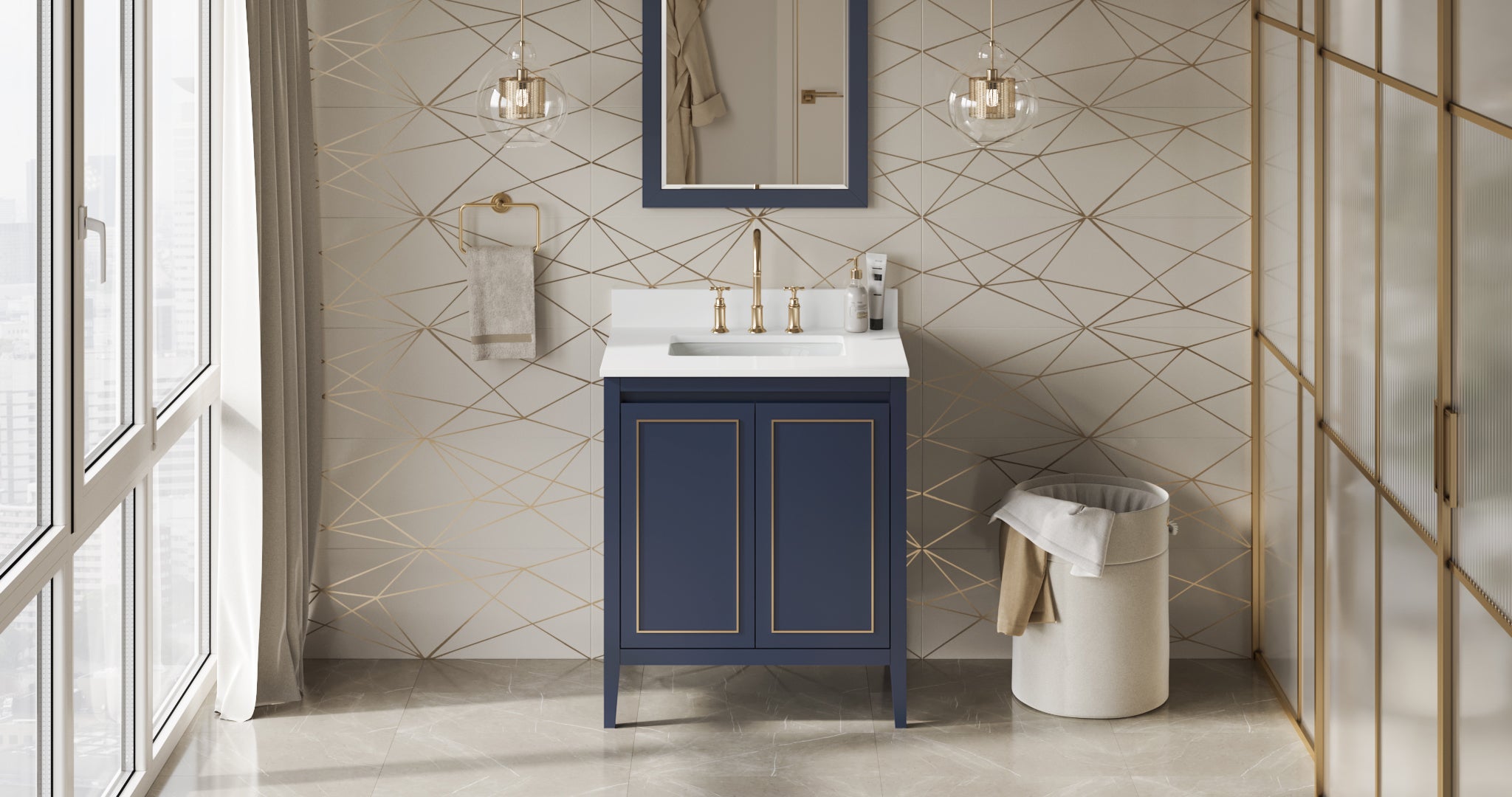 Percival 30" Hale Blue Percival Vanity, White Quartz Vanity Top, Undermount Rectangle Sink | KitchBath