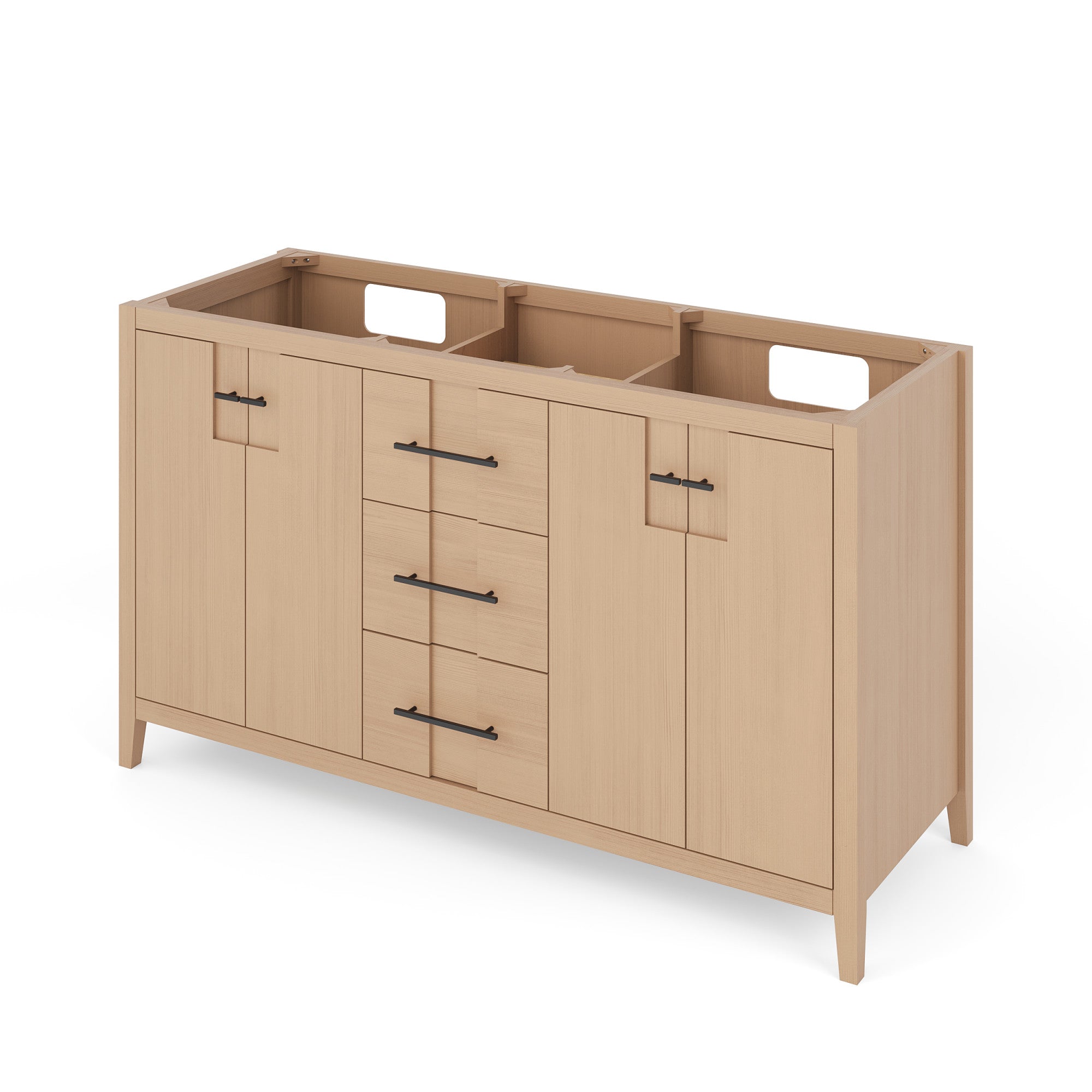 Katara 60" Double Bathroom Vanity Set Natural Oak, White Carrara Marble Vanity Top, Rectangle Bowl | KitchBath