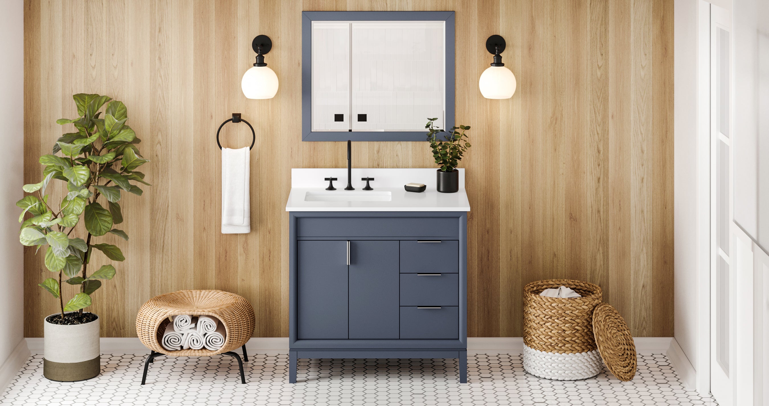 Theodora 36" Blue Steel Theodora Vanity, Left Offset, White Quartz Vanity Top, Undermount Rectangle Bowl | KitchBath