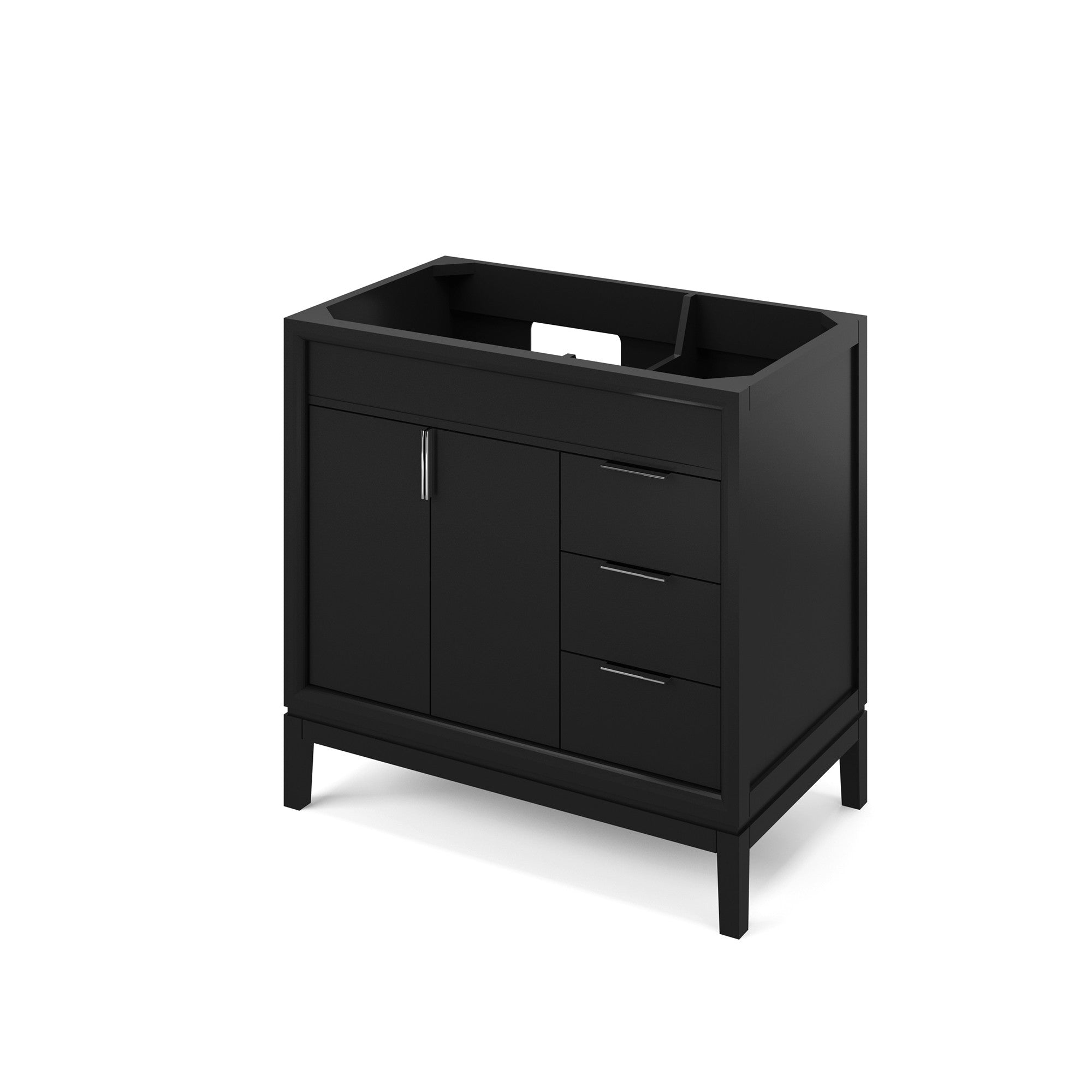 Theodora 36" Black Theodora Vanity, Left Offset, White Quartz Vanity Top, Undermount Rectangle Bowl | KitchBath