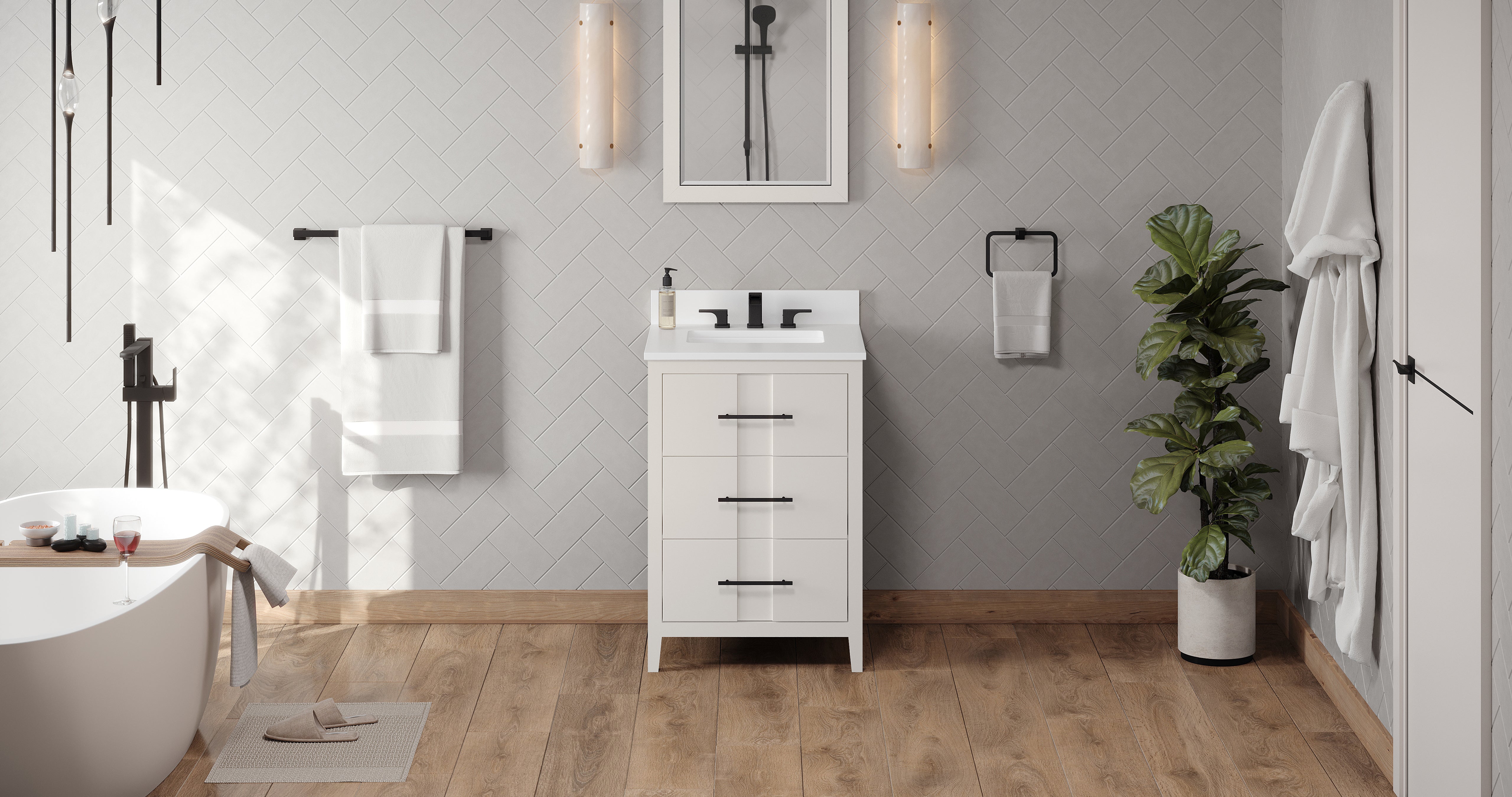 Katara 24" White Katara Vanity, White Quartz Vanity Top, Undermount Rectangle Sink | KitchBath
