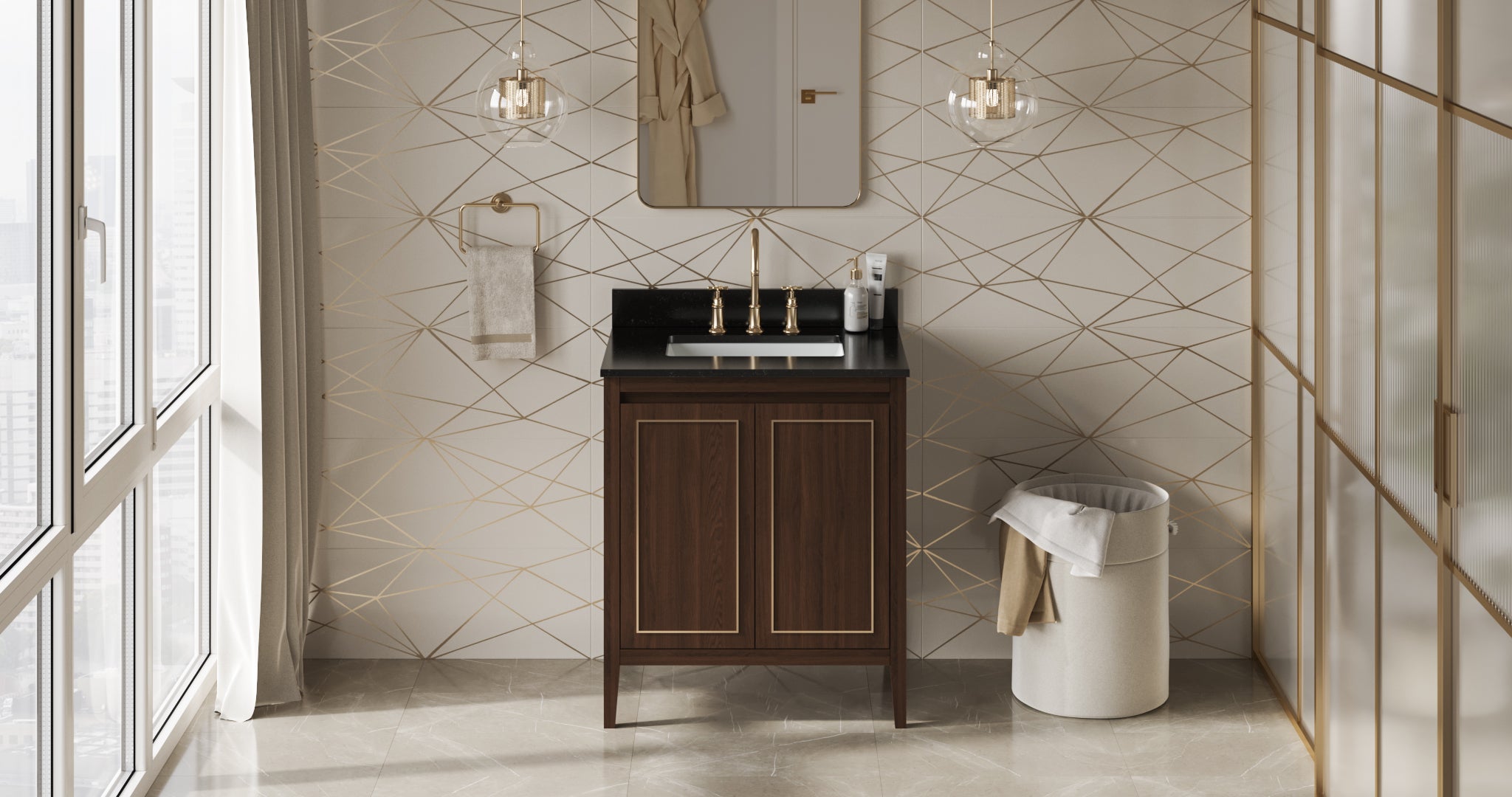 Percival 30" Single Bathroom Vanity Set Dark Walnut, Black Granite Vanity Top, Rectangle Bowl | KitchBath