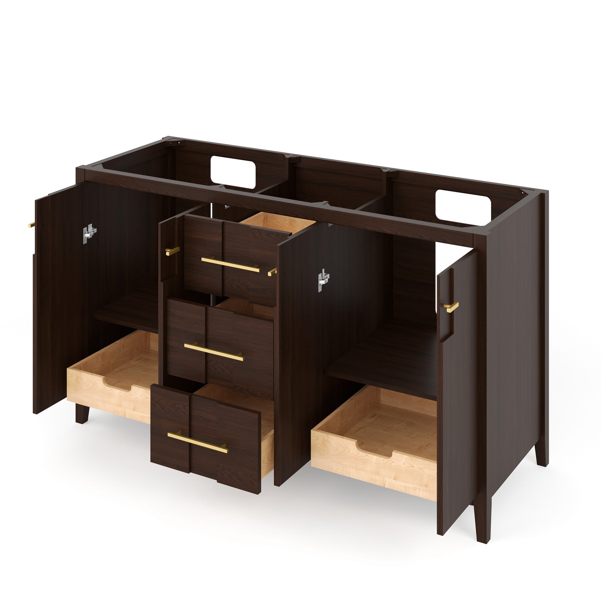 Katara 60" Double Bathroom Vanity Set Dark Walnut, White Quartz Vanity Top, Rectangle Bowl | KitchBath