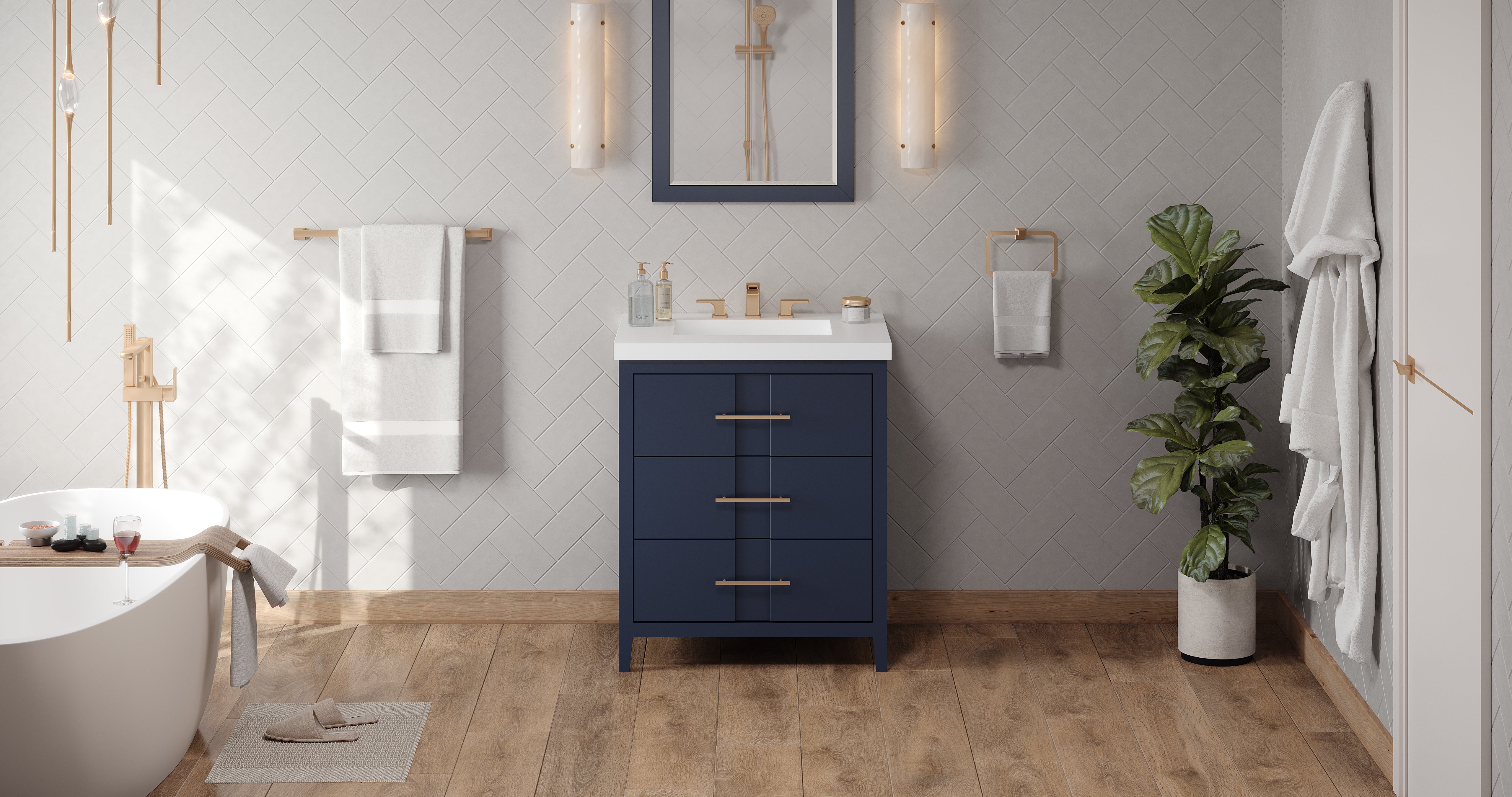 Katara 30" Single Bathroom Vanity Set Hale Blue, White Resin Vanity Top, Rectangle Bowl | KitchBath