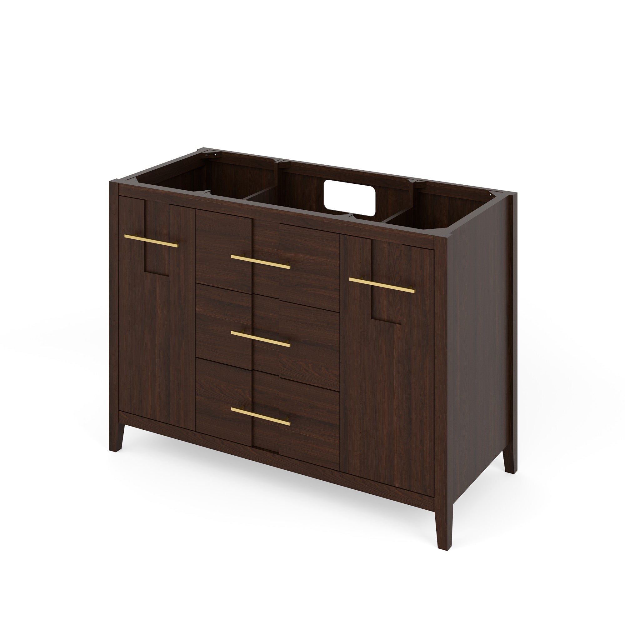 Katara 48" Single Bathroom Vanity Set Dark Walnut, Grey Quartz Vanity Top, Rectangle Bowl | KitchBath
