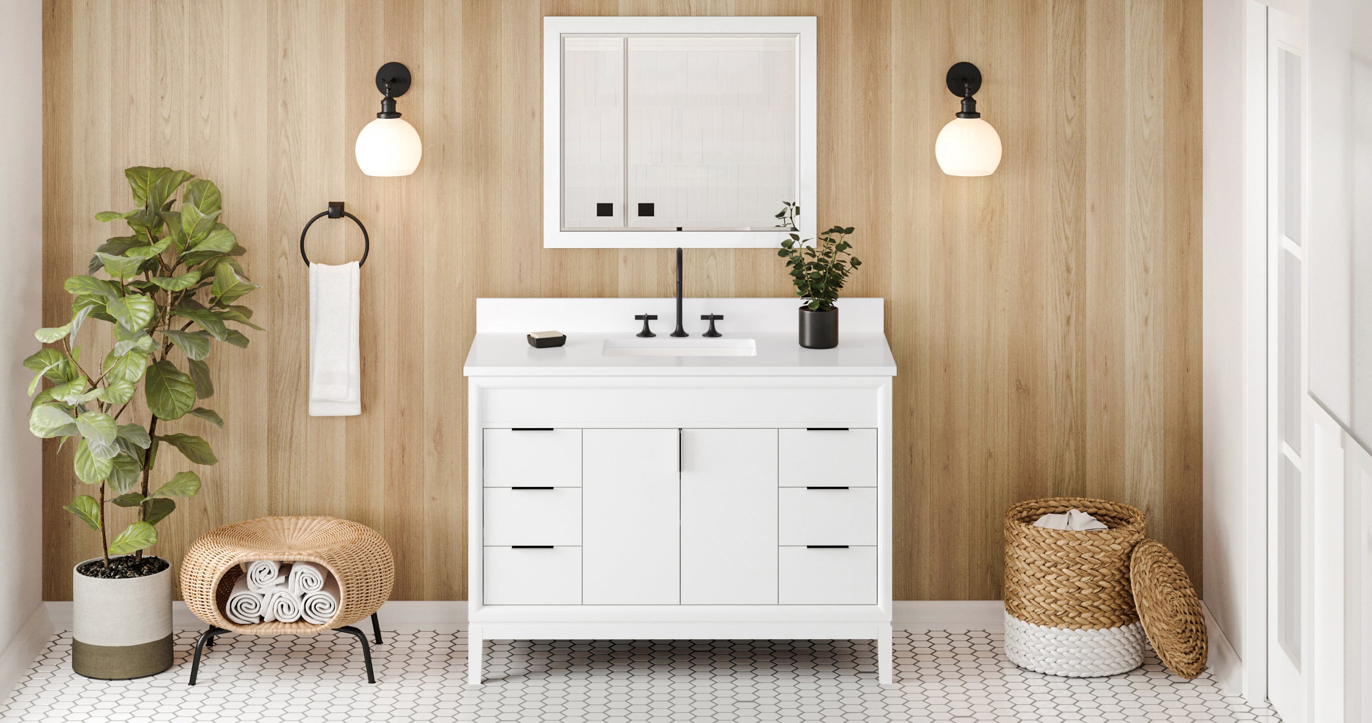Theodora 48" White Theodora Vanity, White Quartz Vanity Top, Undermount Rectangle Bowl | KitchBath
