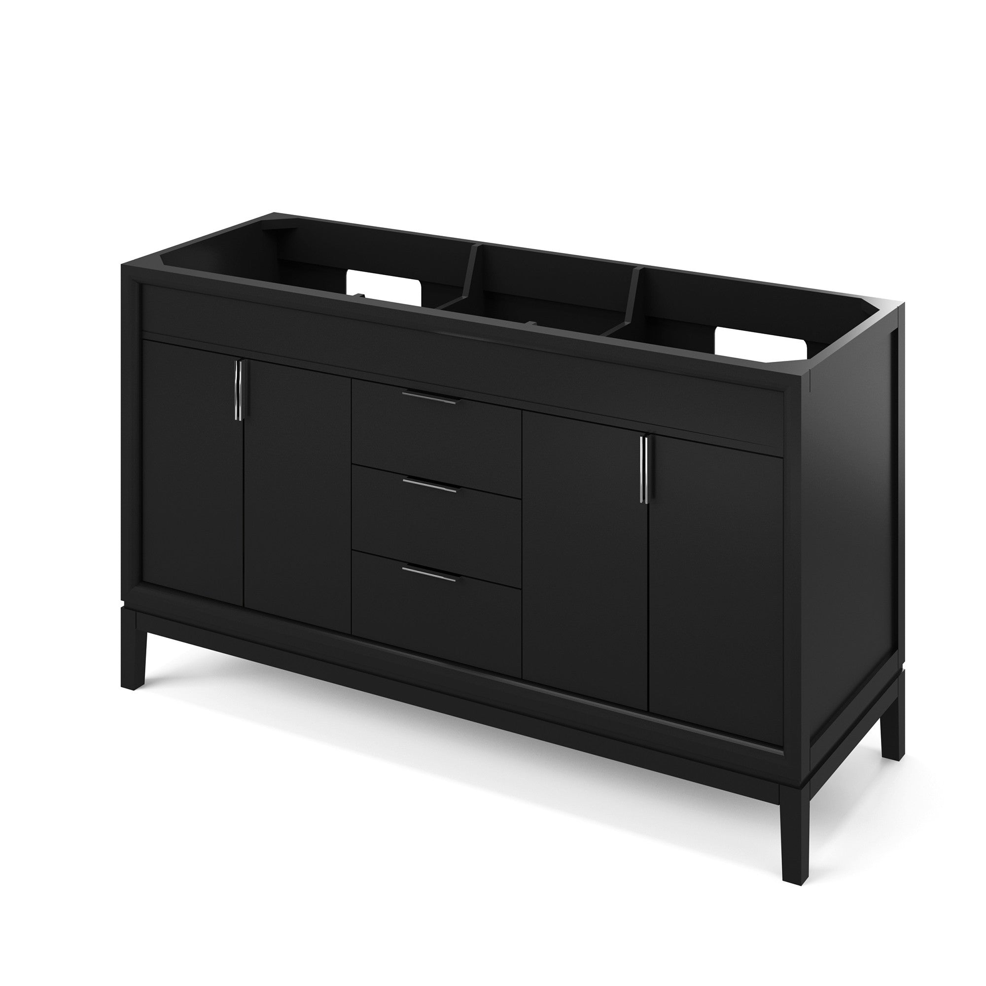 Theodora 60" Black Theodora Vanity, Double Bowl, White Quartz Vanity Top, Two Undermount Rectangle Bowls | KitchBath