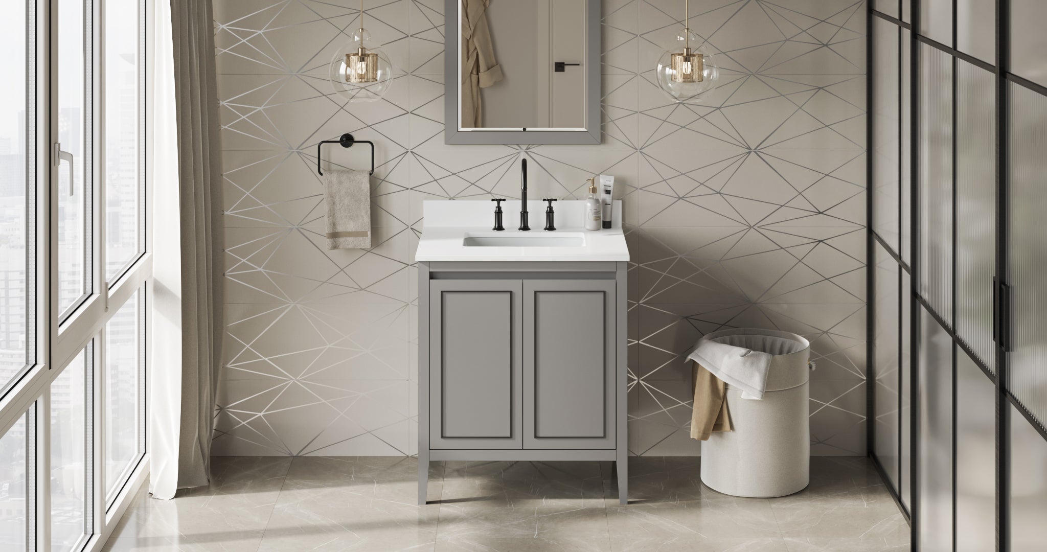 Percival 30" Grey Percival Vanity, White Quartz Vanity Top, Undermount Rectangle Sink | KitchBath