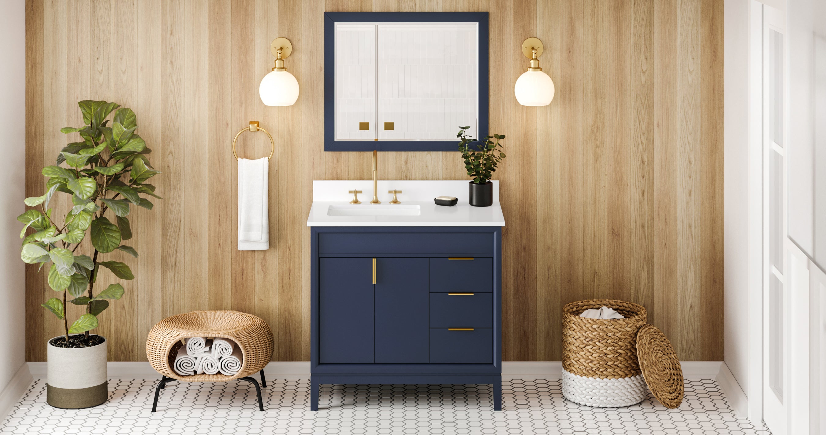 Theodora 36" Hale Blue Theodora Vanity, Left Offset, White Quartz Vanity Top, Undermount Rectangle Bowl | KitchBath