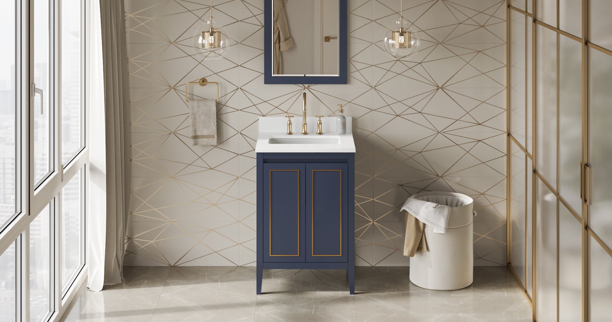 Percival 24" Hale Blue Percival Vanity, White Quartz Vanity Top, Undermount Rectangle Sink | KitchBath
