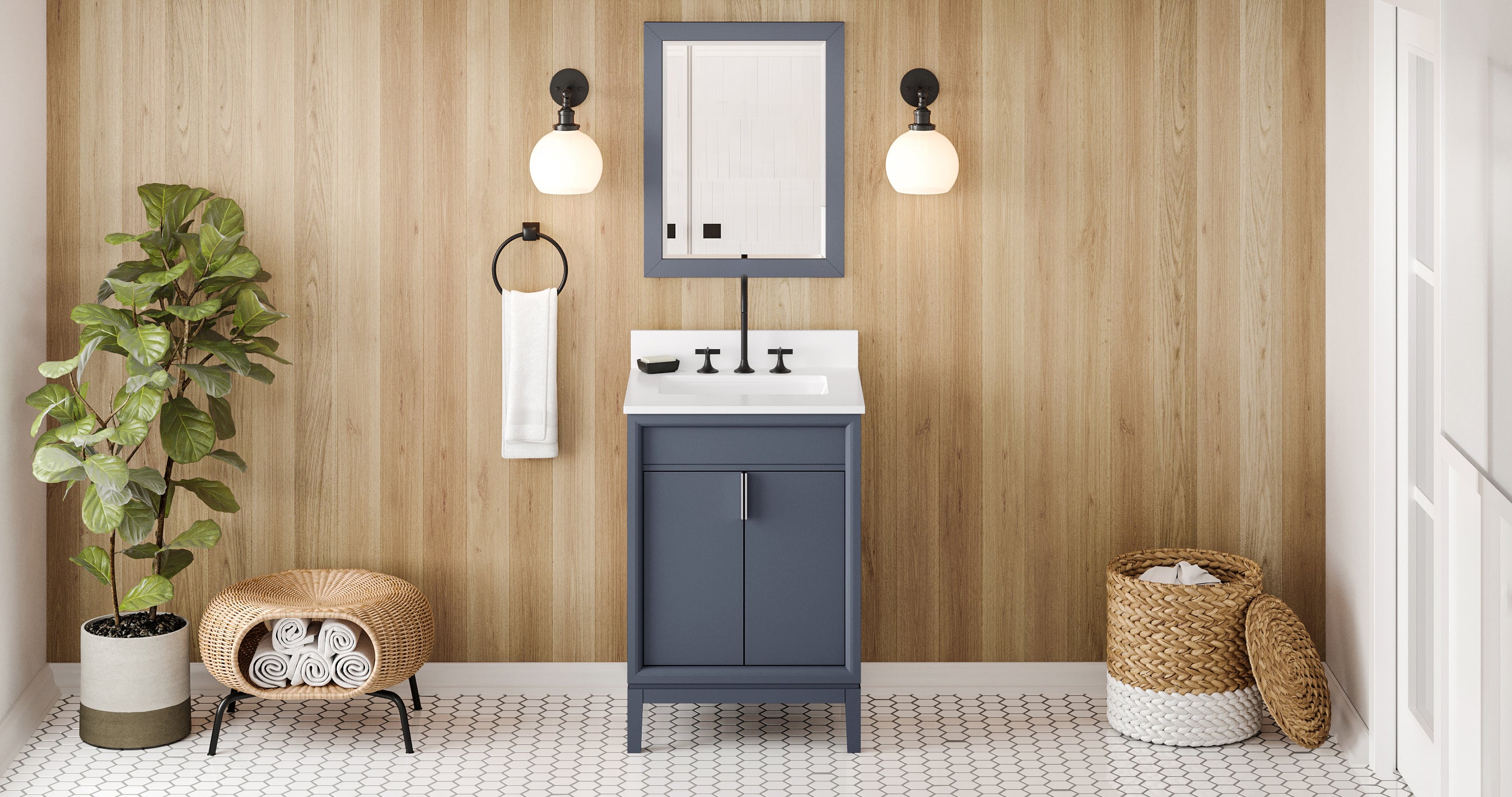 Theodora 24" Blue Steel Theodora Vanity, White Quartz Vanity Top, Undermount Rectangle Sink | KitchBath