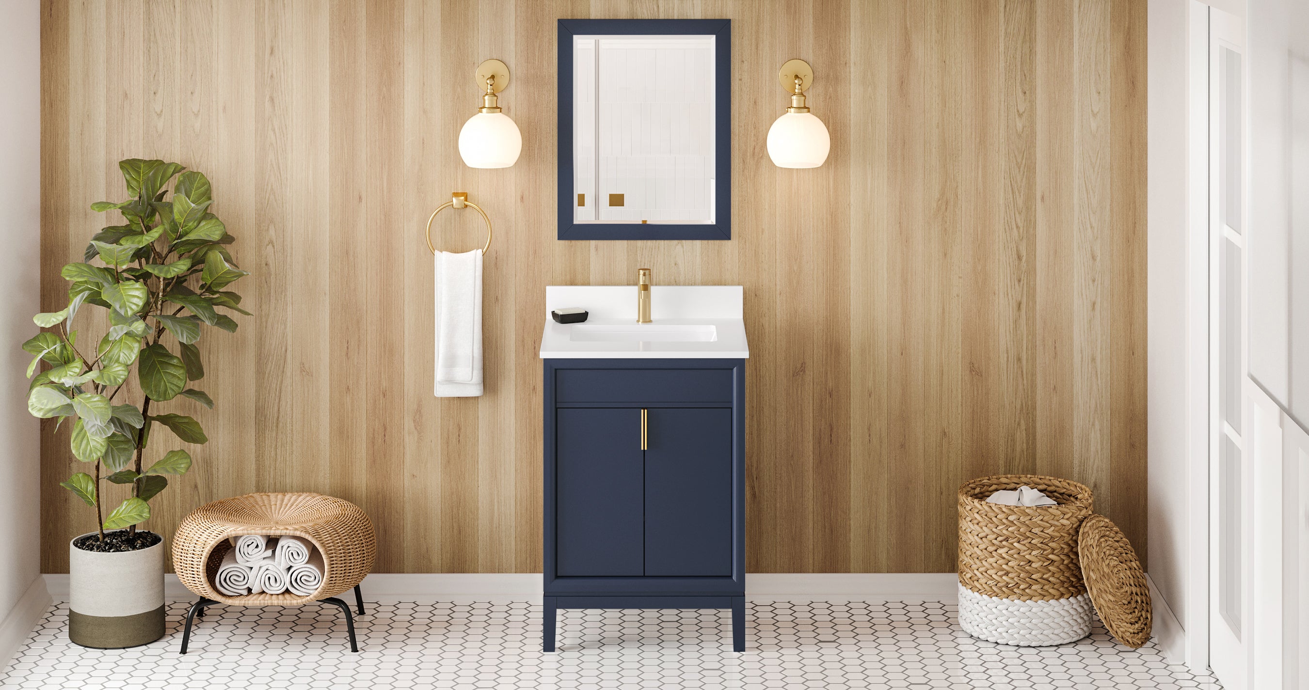 Theodora 24" Hale Blue Theodora Vanity, White Quartz Vanity Top, Undermount Rectangle Sink | KitchBath