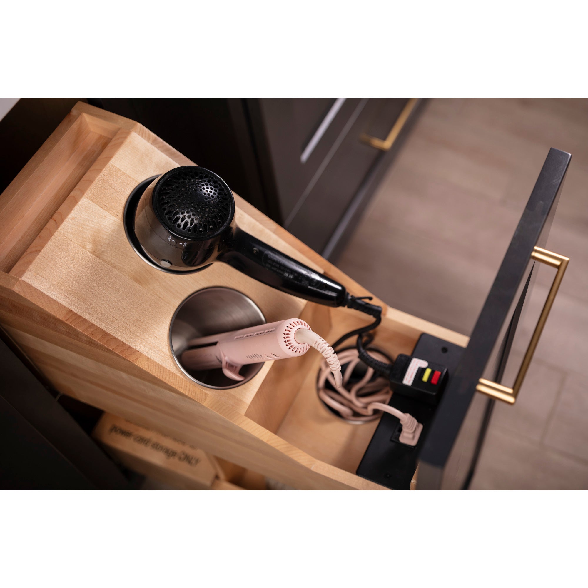 8" "No Wiggle" Powered Vanity Pullout for 12" Standard Full Height Base Cabinet UV Coated