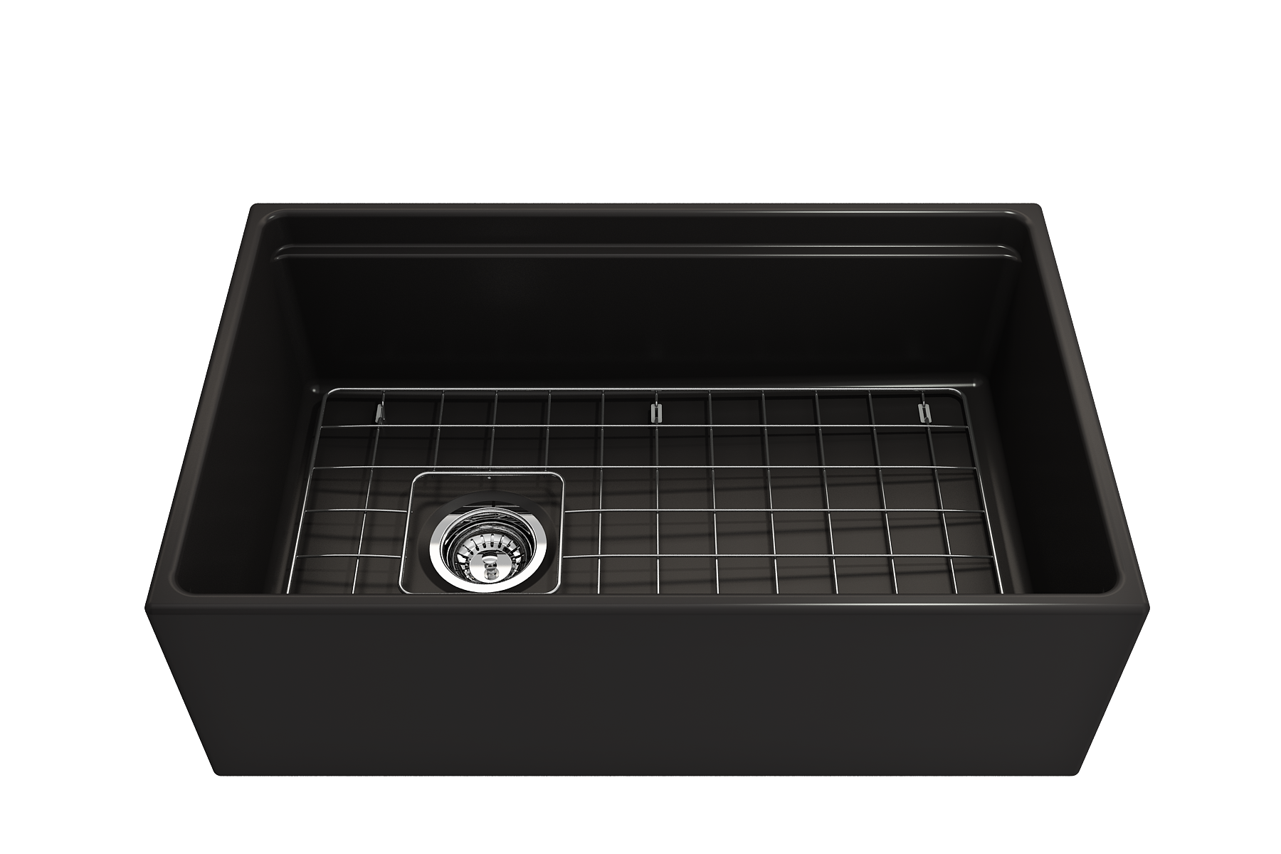 Contempo Step-Rim Apron Front Fireclay 30 in. Single Bowl Kitchen Sink with Integrated Work Station & Accessories in Matte Black