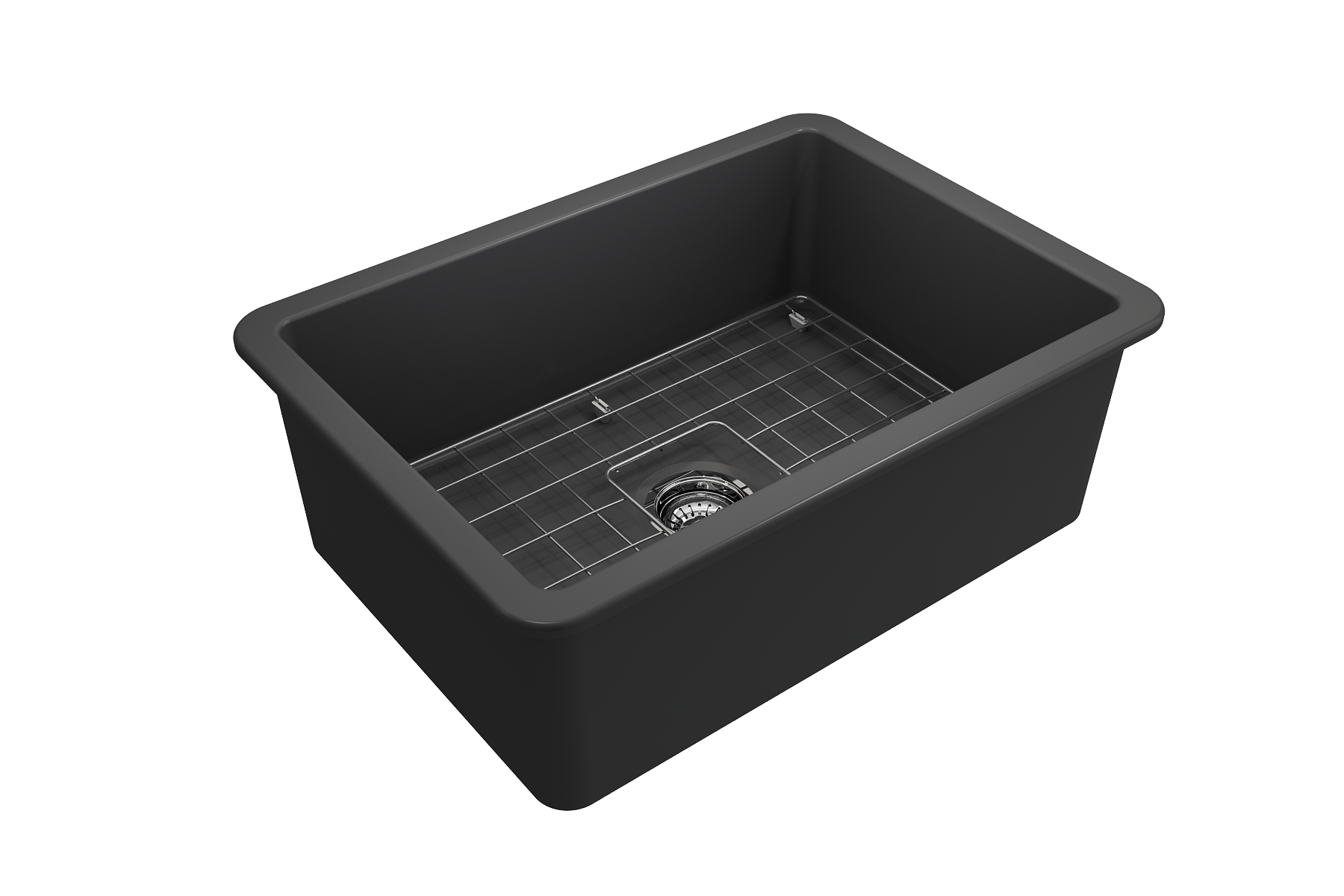 Sotto Dual-mount Fireclay 27 in. Single Bowl Kitchen Sink with Protective Bottom Grid and Strainer in Matte Dark Gray