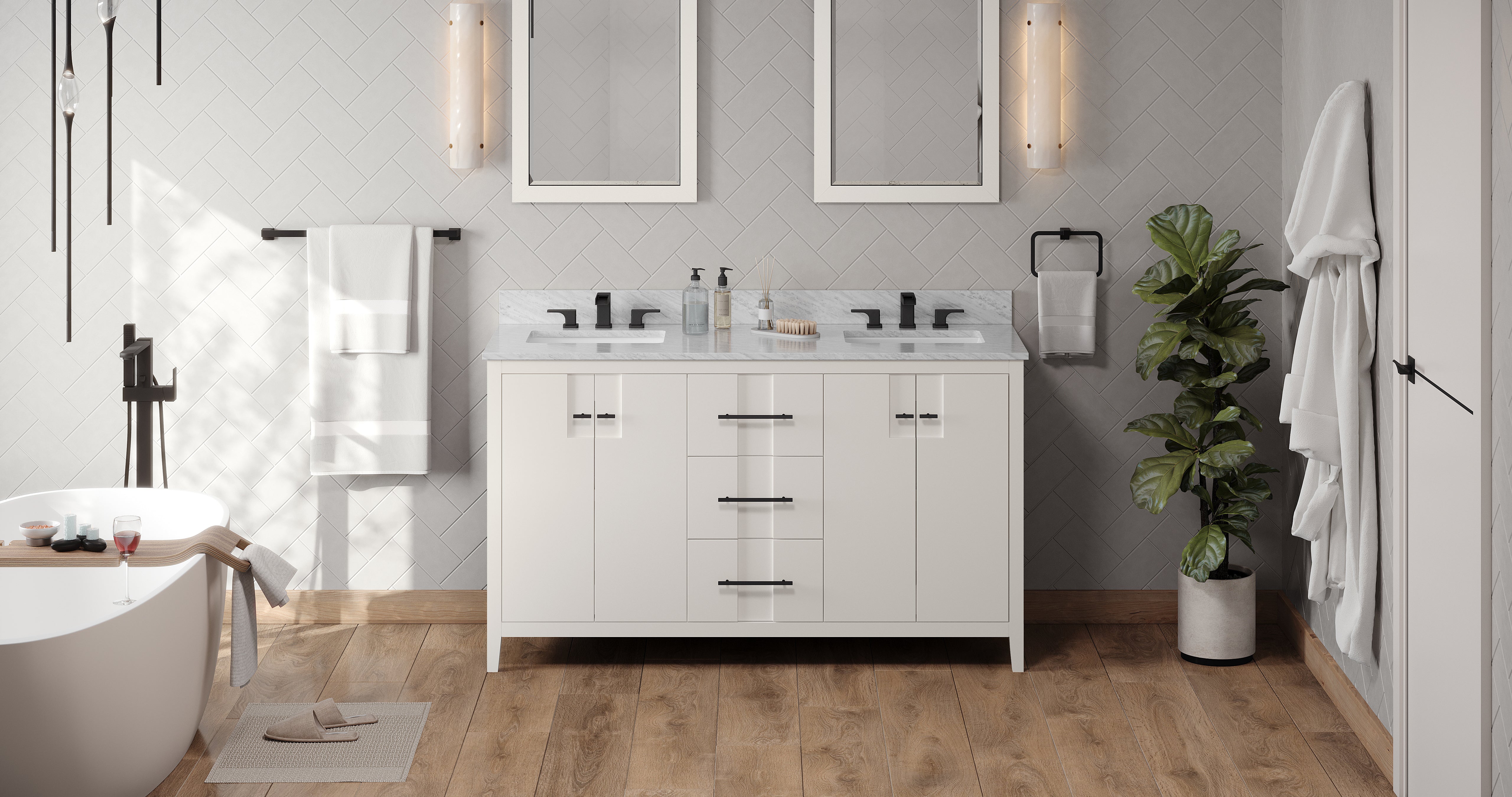 60" White Katara Vanity, double bowl | KitchBath