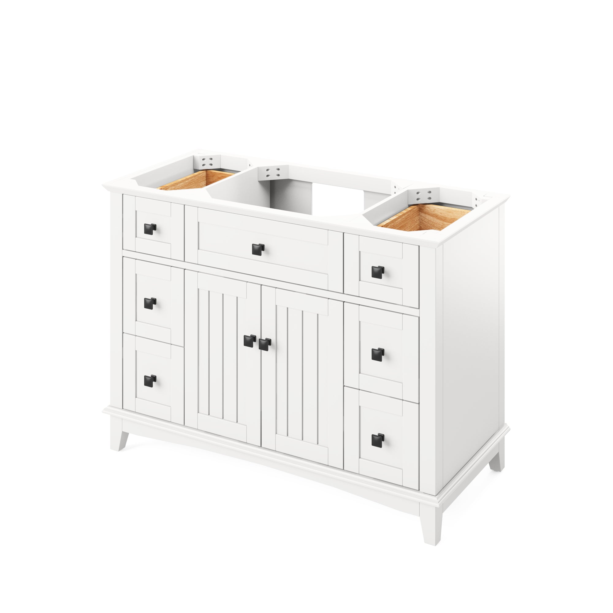 48" White Savino Vanity, Black Granite Vanity Top, undermount rectangle bowl | KitchBath