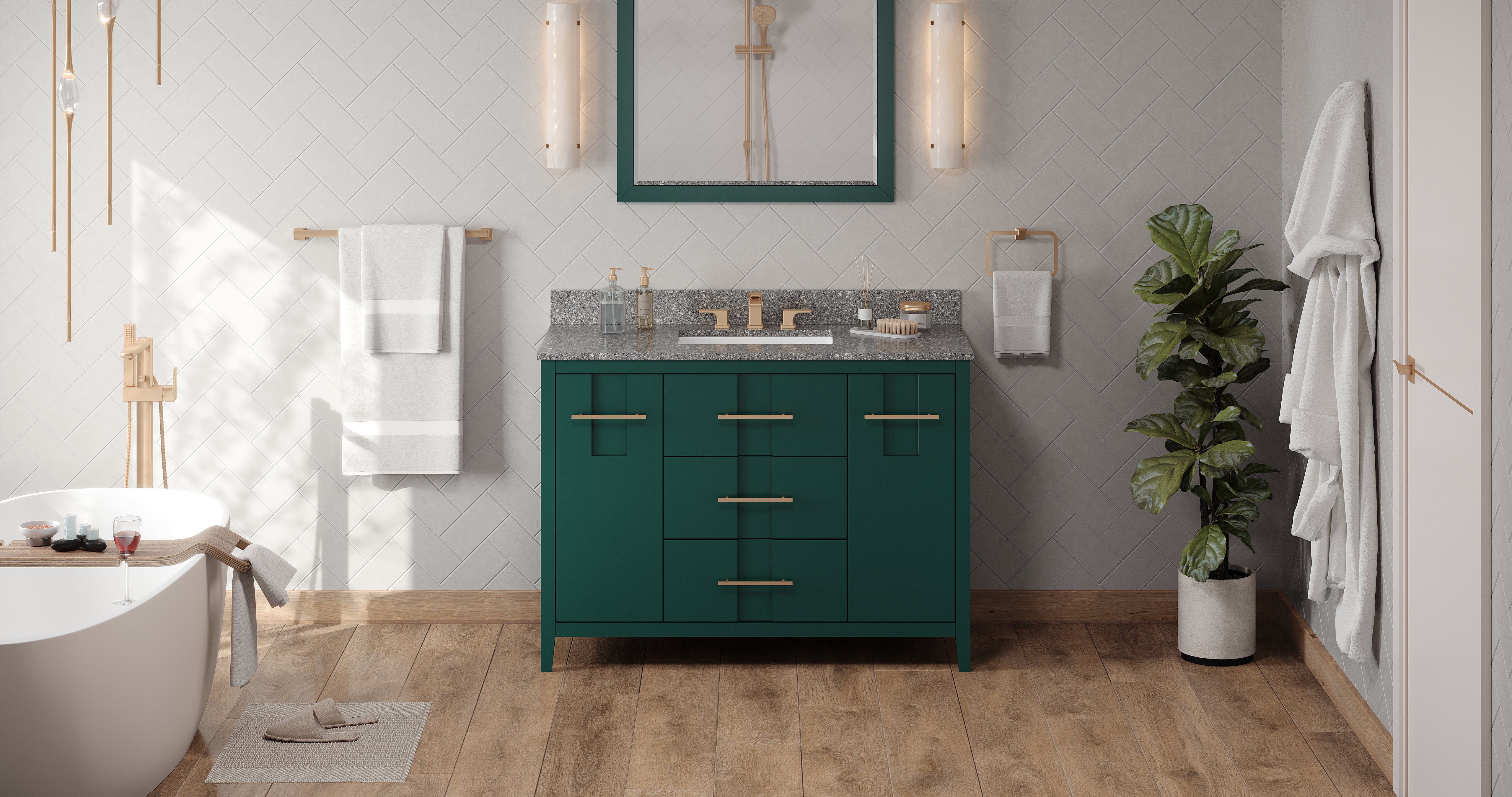 48" Forest Green Katara Vanity, Boulder Cultured Marble Vanity Top, undermount rectangle bowl | KitchBath