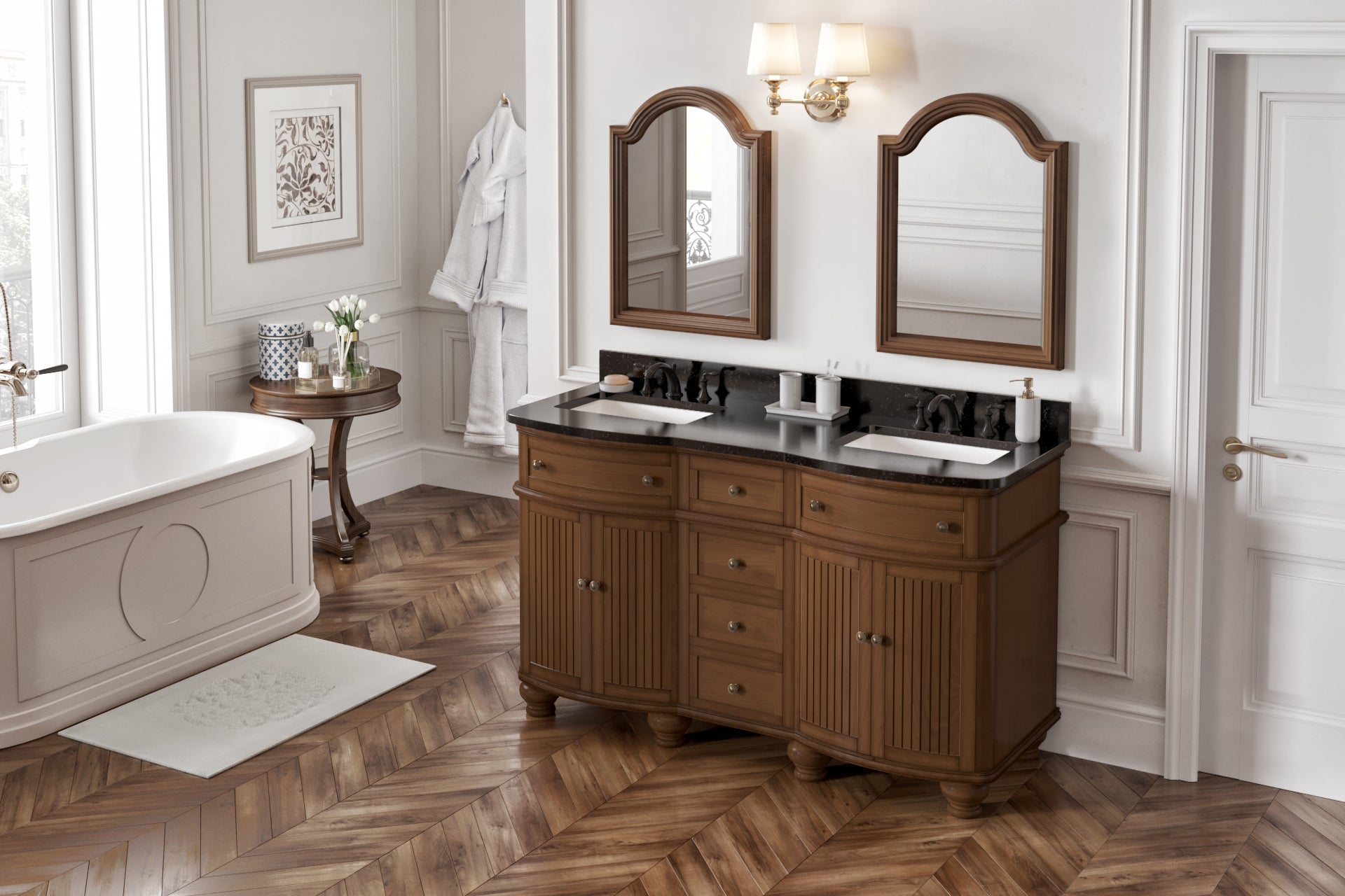 60" Walnut Compton Vanity, double bowl | KitchBath
