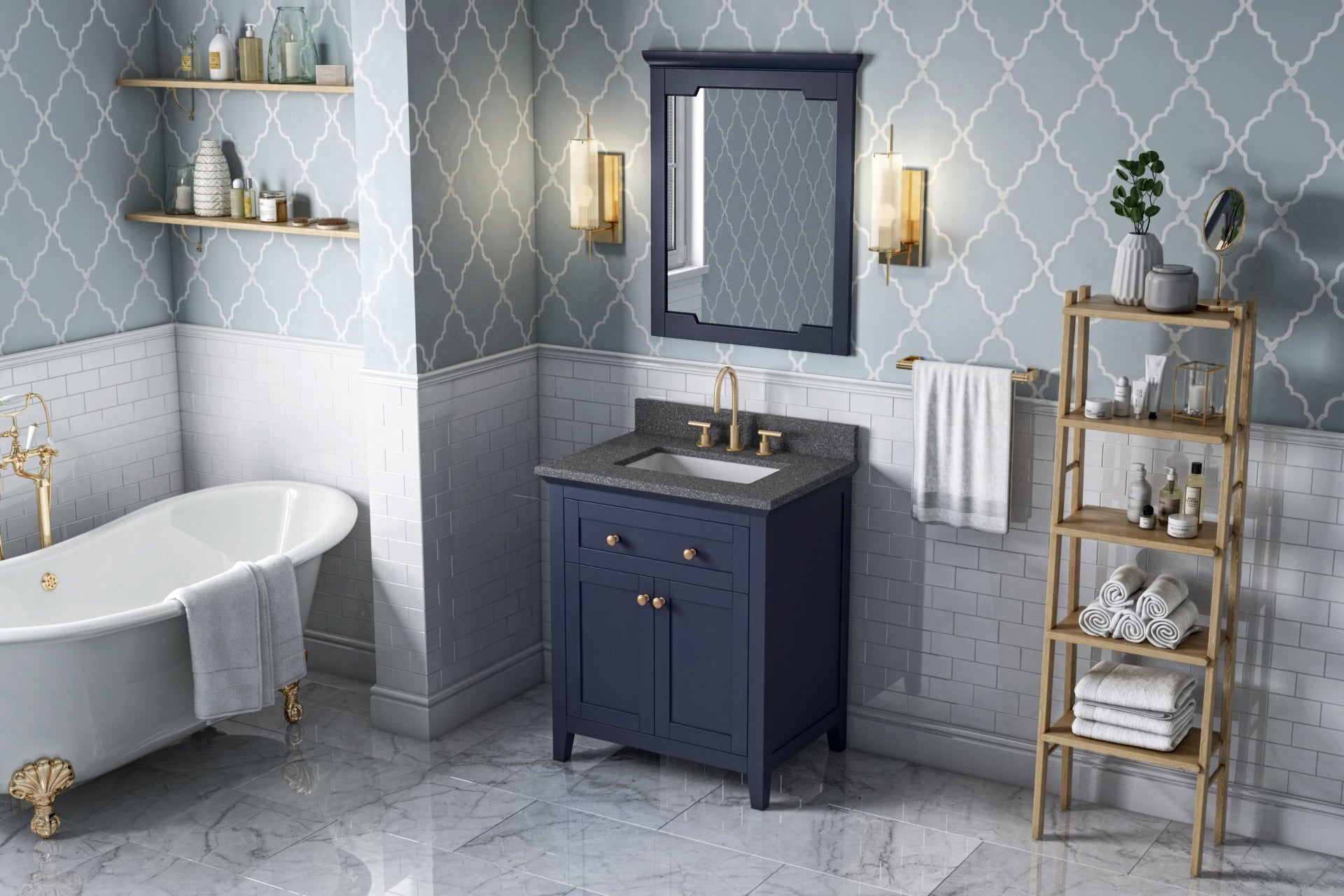 30" Hale Blue Chatham Vanity, Boulder Cultured Marble Vanity Top, undermount rectangle bowl
