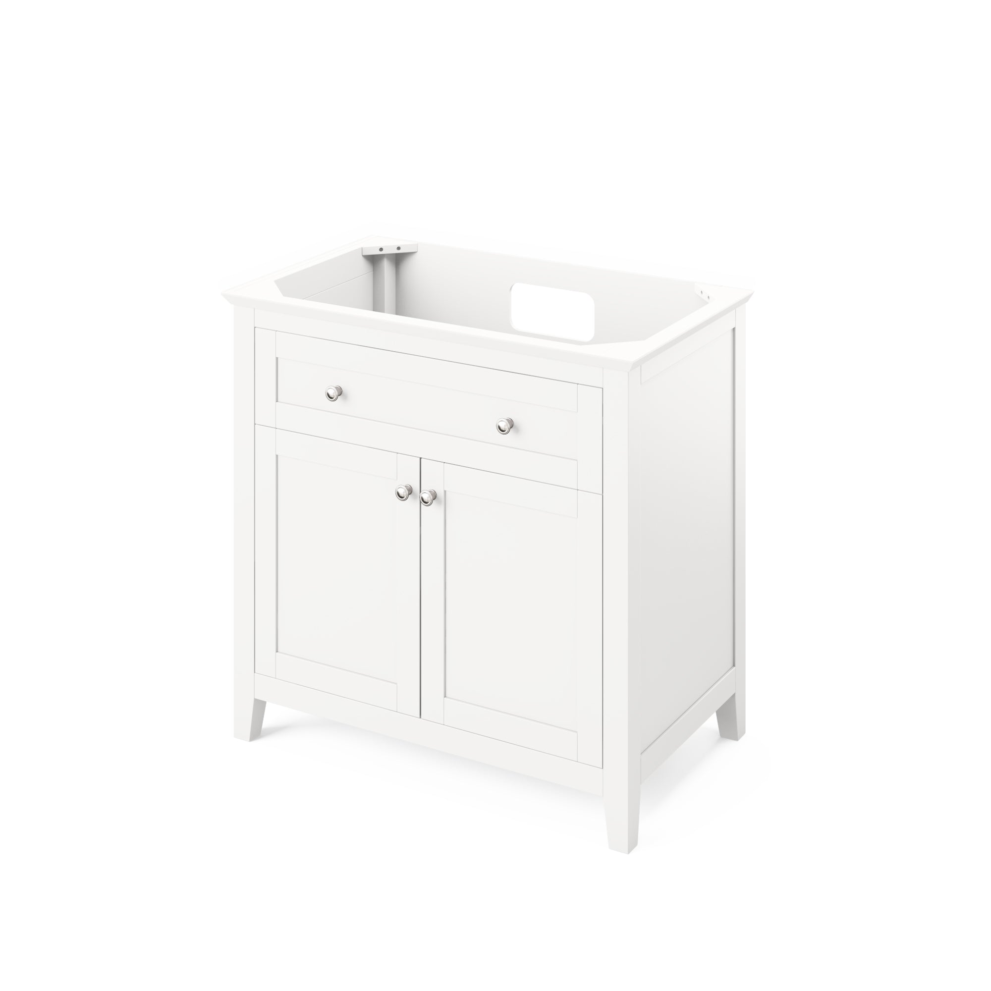 36" White Chatham Vanity, White Carrara Marble Vanity Top, undermount rectangle bowl | KitchBath