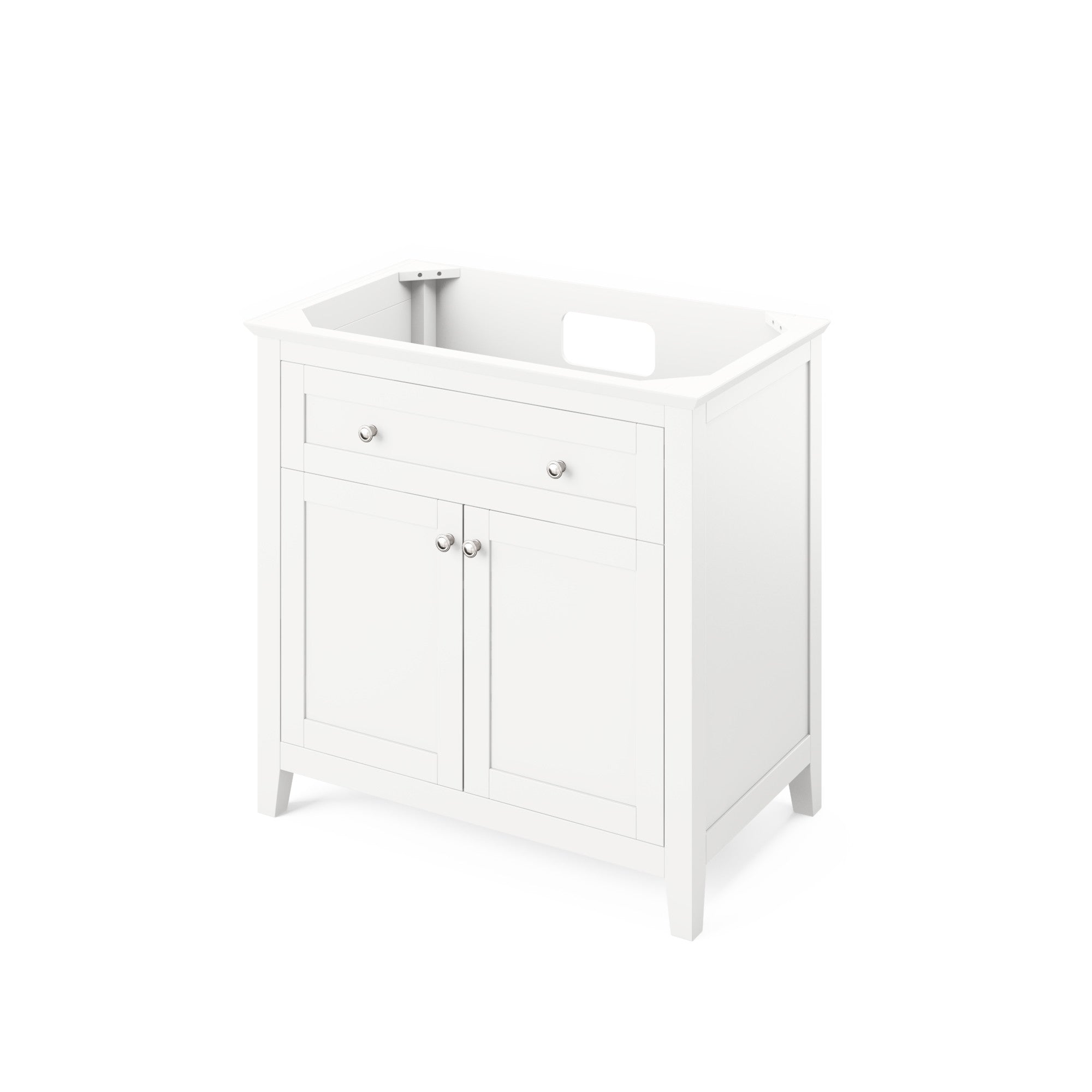 36" White Chatham Vanity, White Carrara Marble Vanity Top, undermount rectangle bowl | KitchBath