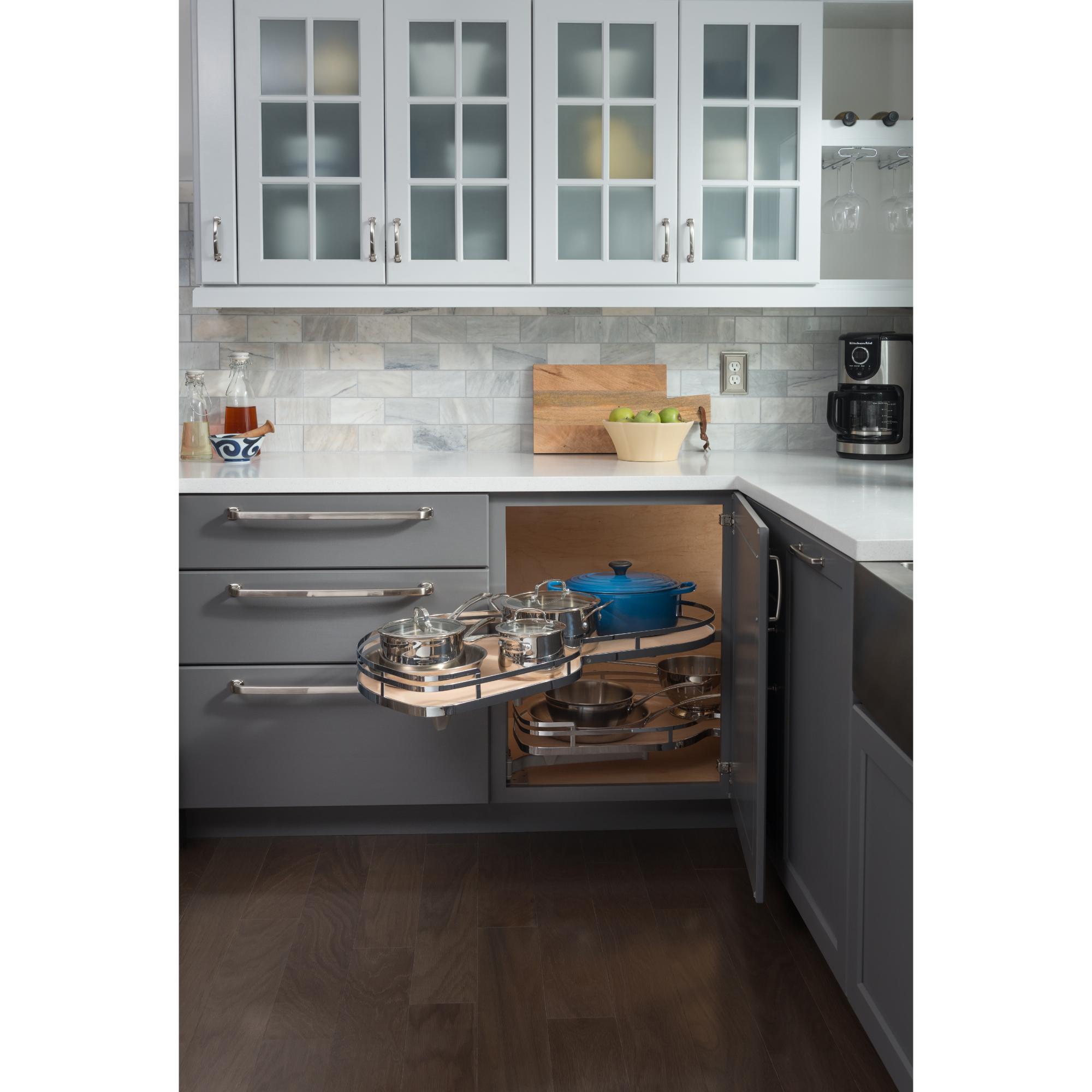 18" Grey and White Blind Corner Swingout for Openings on the Right of the Blind | KitchBath
