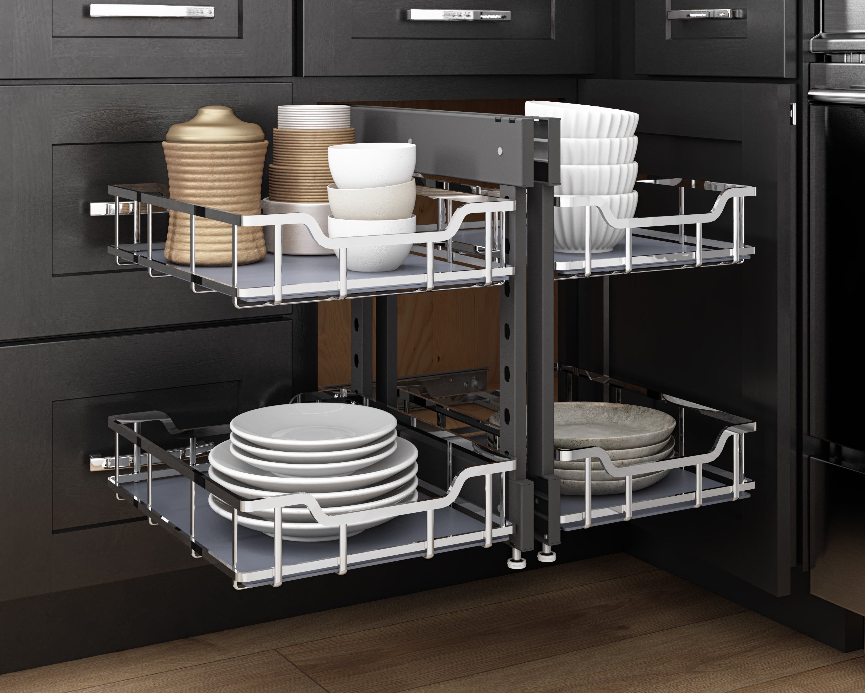 15" Polished Chrome STORAGE WITH STYLE® Blind Corner Organizer | KitchBath