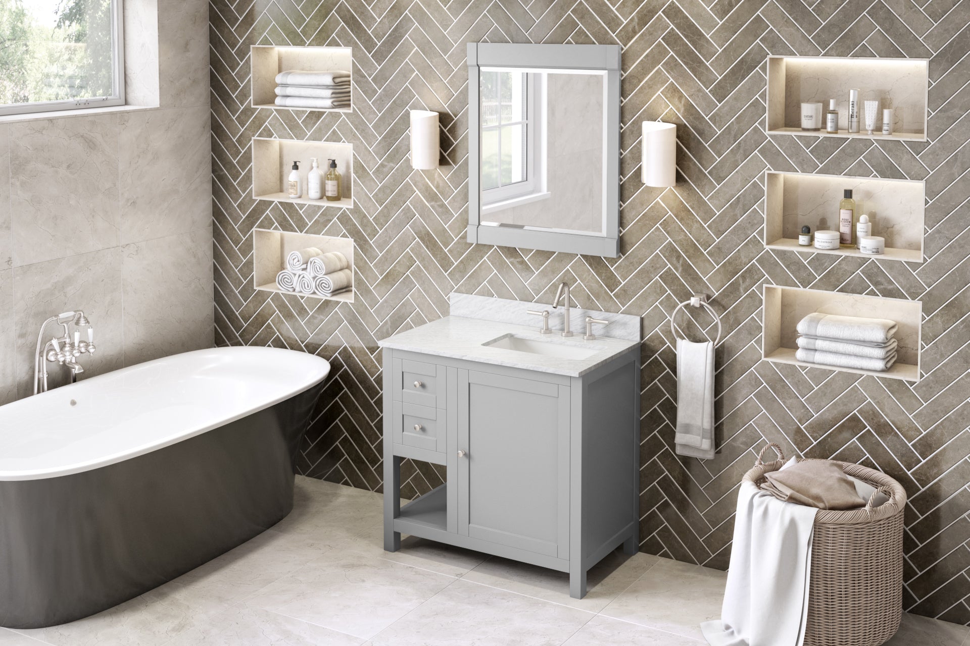36" Grey Astoria Vanity, right offset | KitchBath