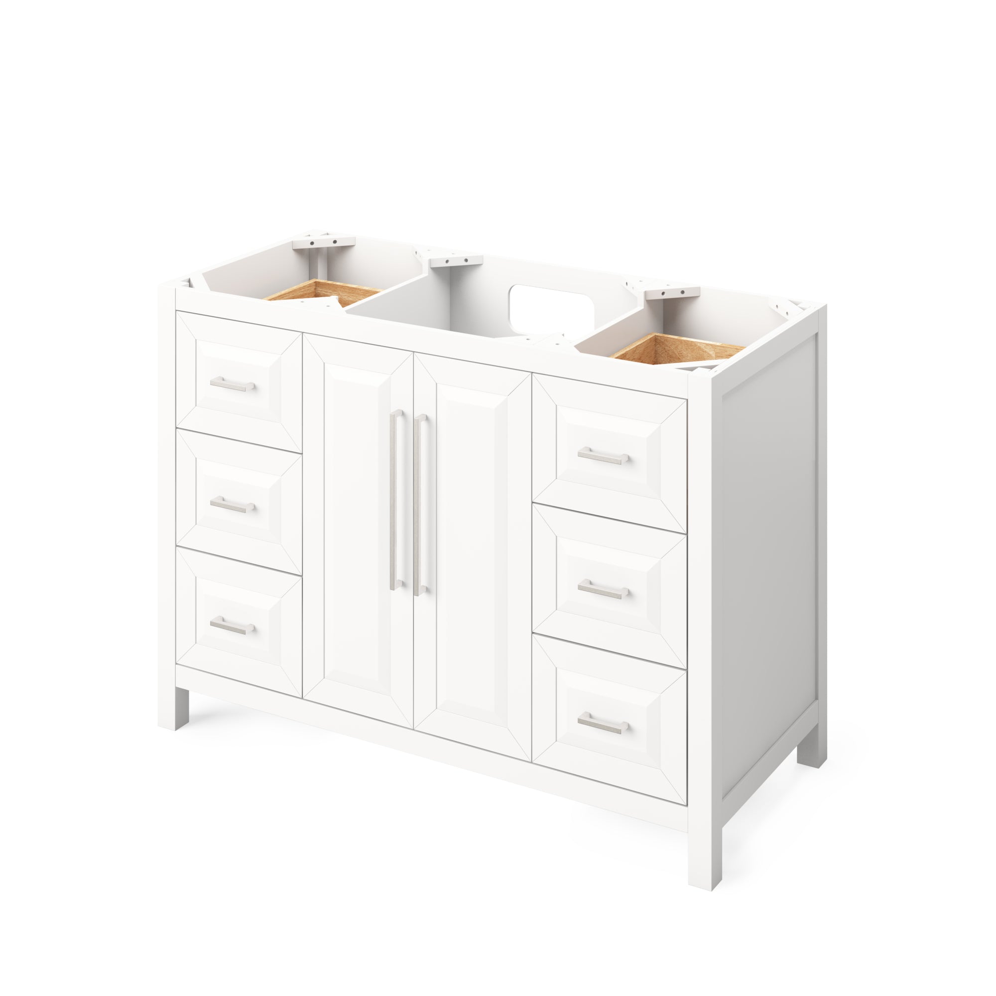 48" White Cade Vanity, White Carrara Marble Vanity Top, undermount rectangle bowl | KitchBath