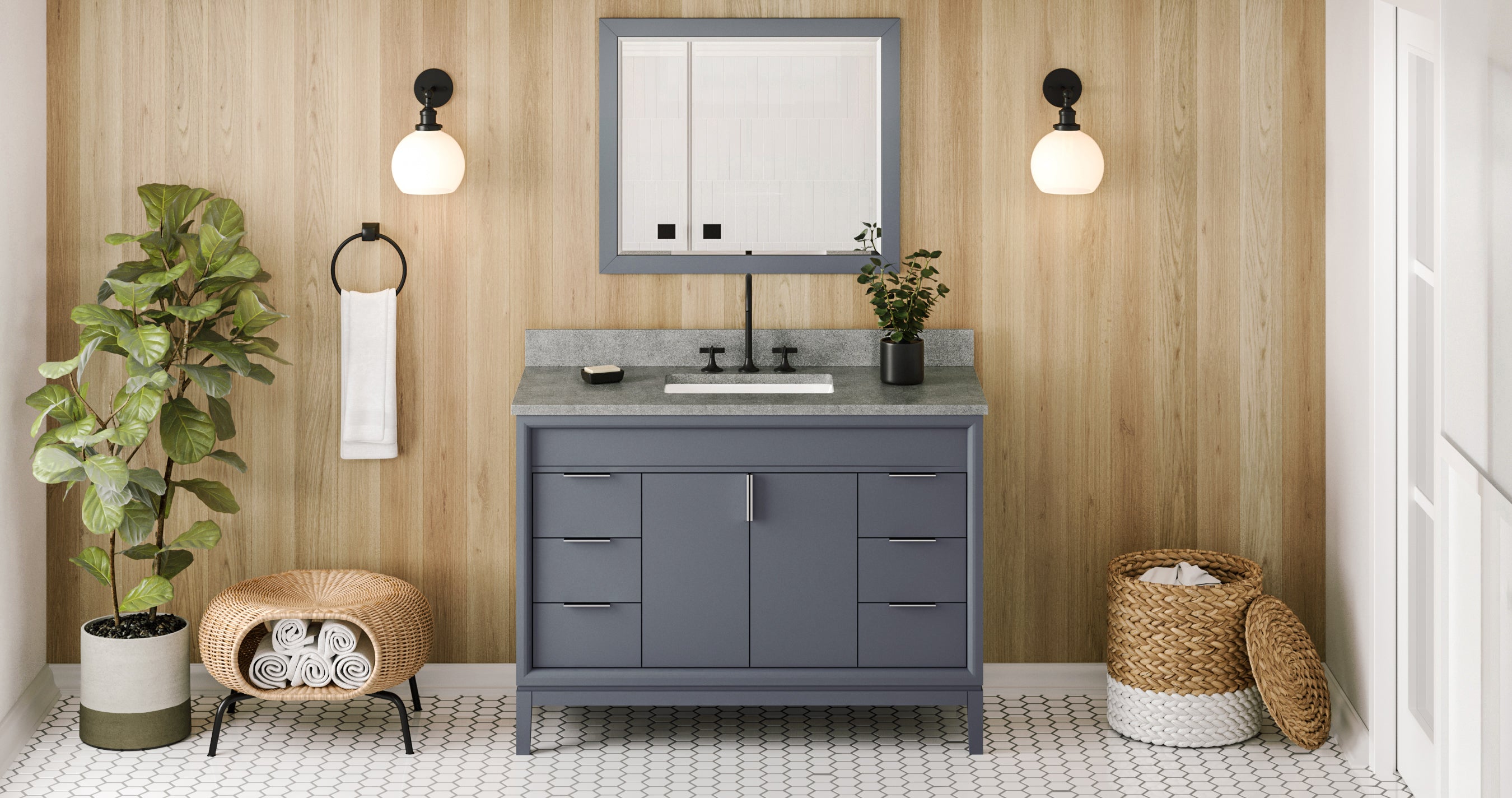 48" Blue Steel Theodora Vanity, Steel Grey Cultured Marble Vanity Top, undermount rectangle bowl | KitchBath