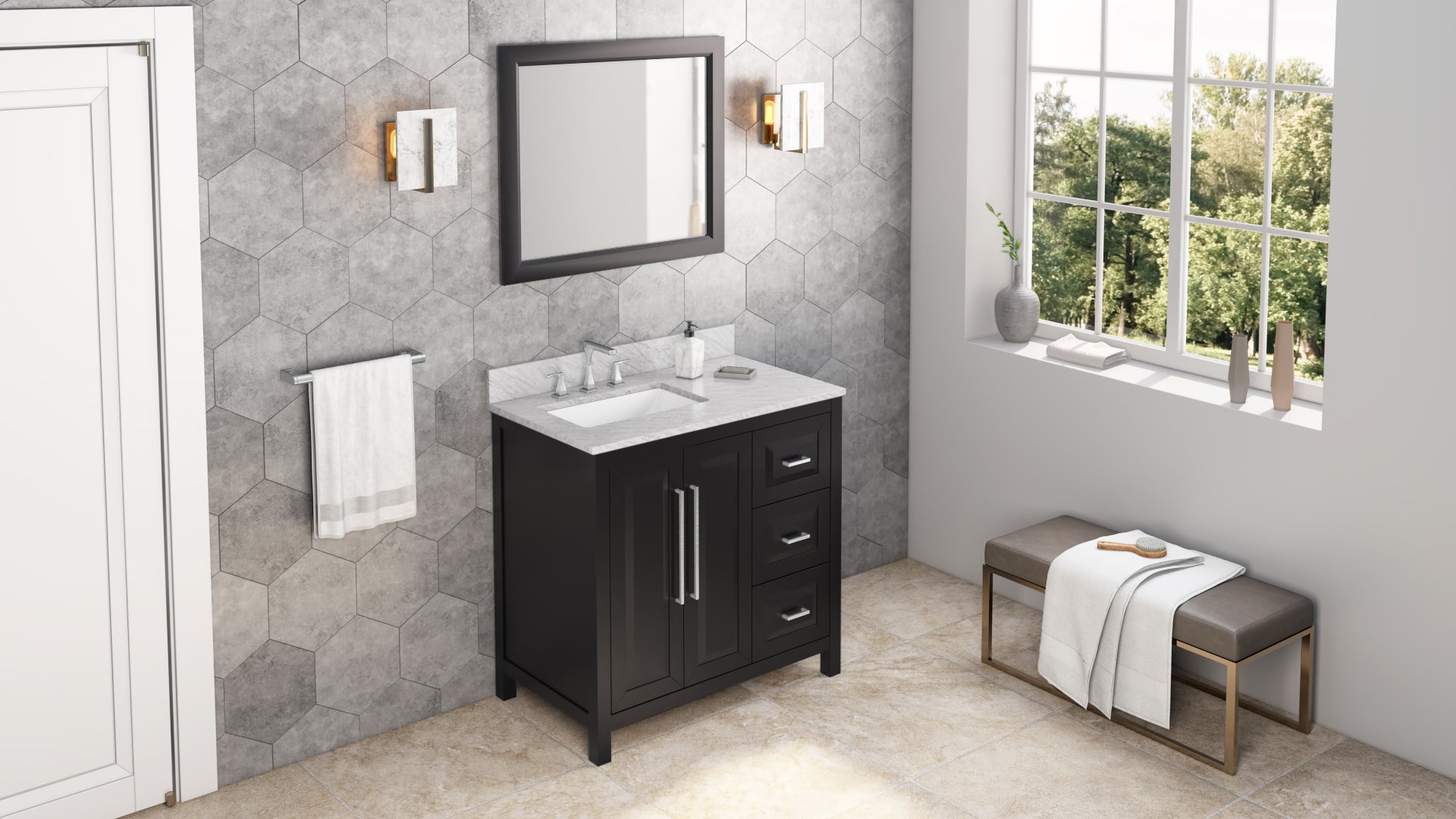 33" W x 1" D x 28" H Black Cade mirror | KitchBath