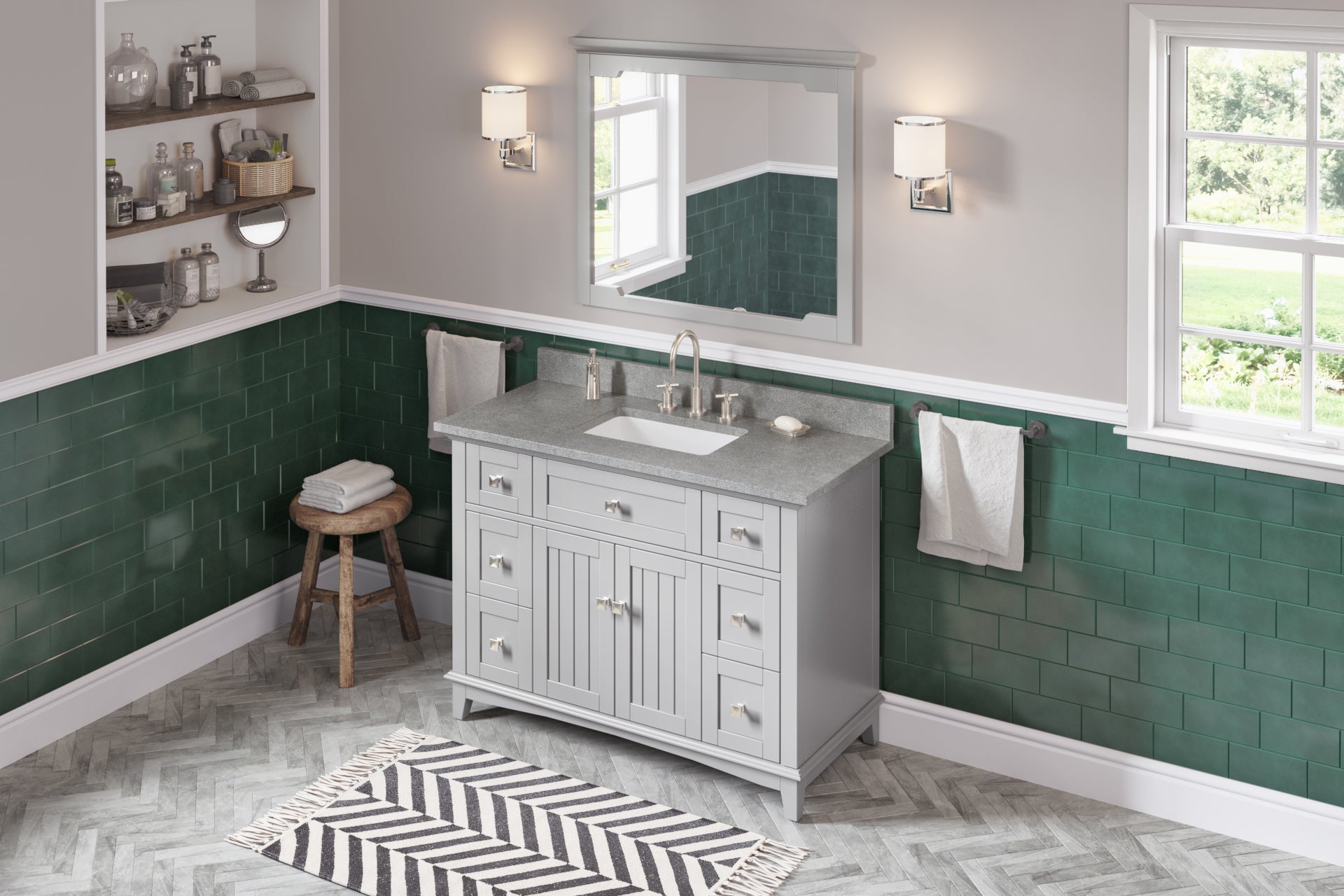 48" Grey Savino Vanity, Steel Grey Cultured Marble Vanity Top, undermount rectangle bowl