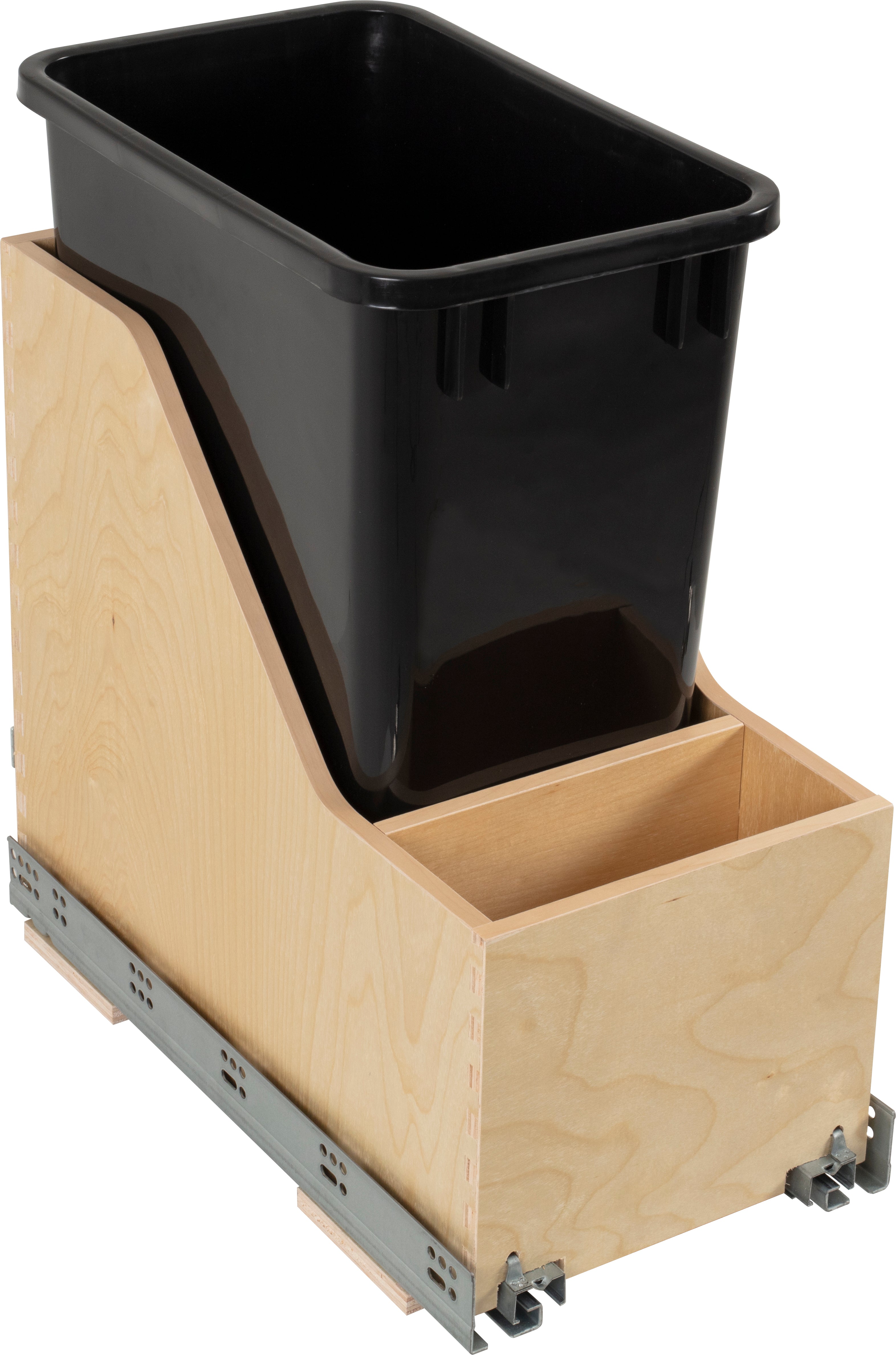Single 35 Quart Wood Bottom-Mount Soft-close Vanity Trashcan Rollout for Door Mounting, Includes One Black Can | KitchBath