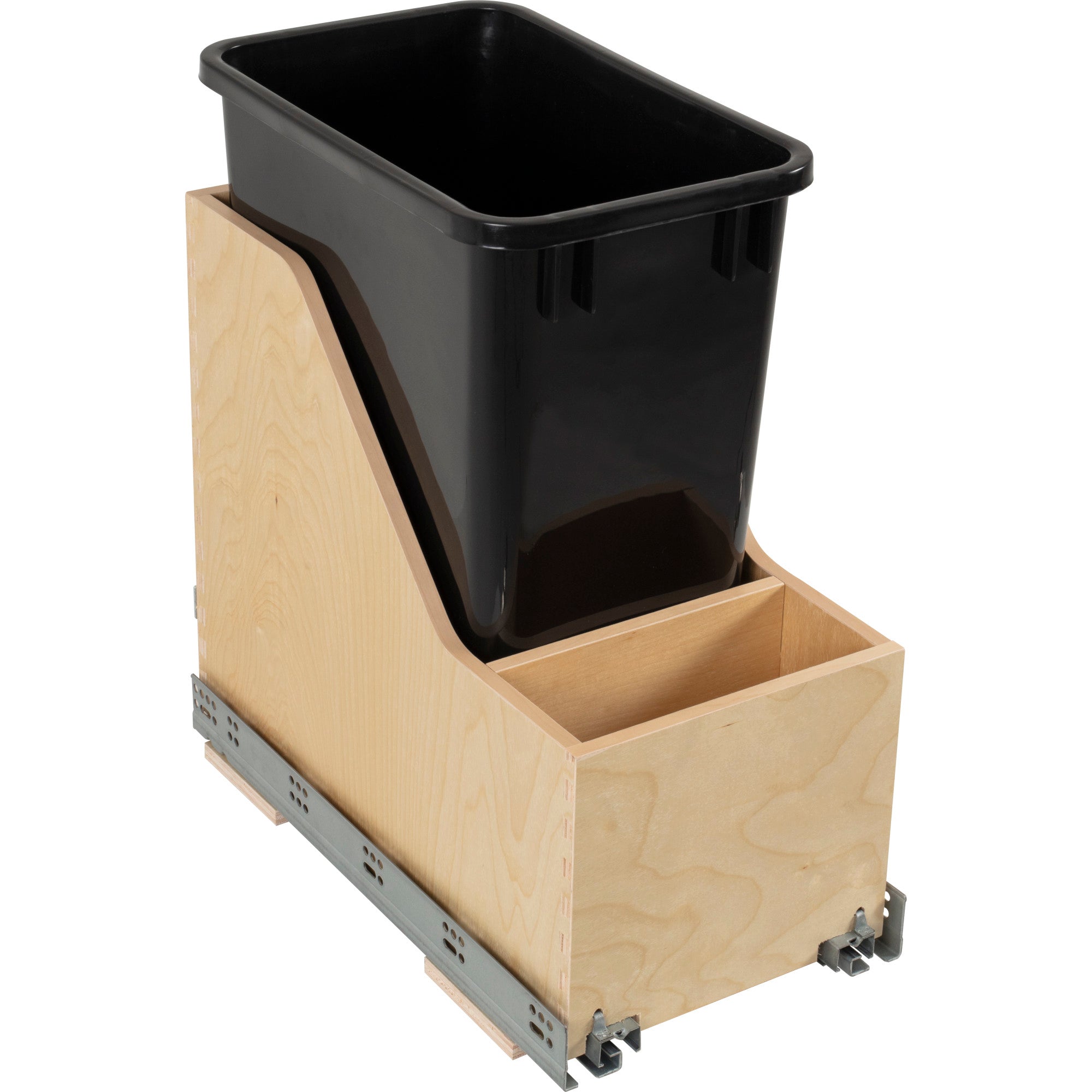 Single 35 Quart Wood Bottom-Mount Soft-close Vanity Trashcan Rollout for Door Mounting, Includes One Black Can | KitchBath
