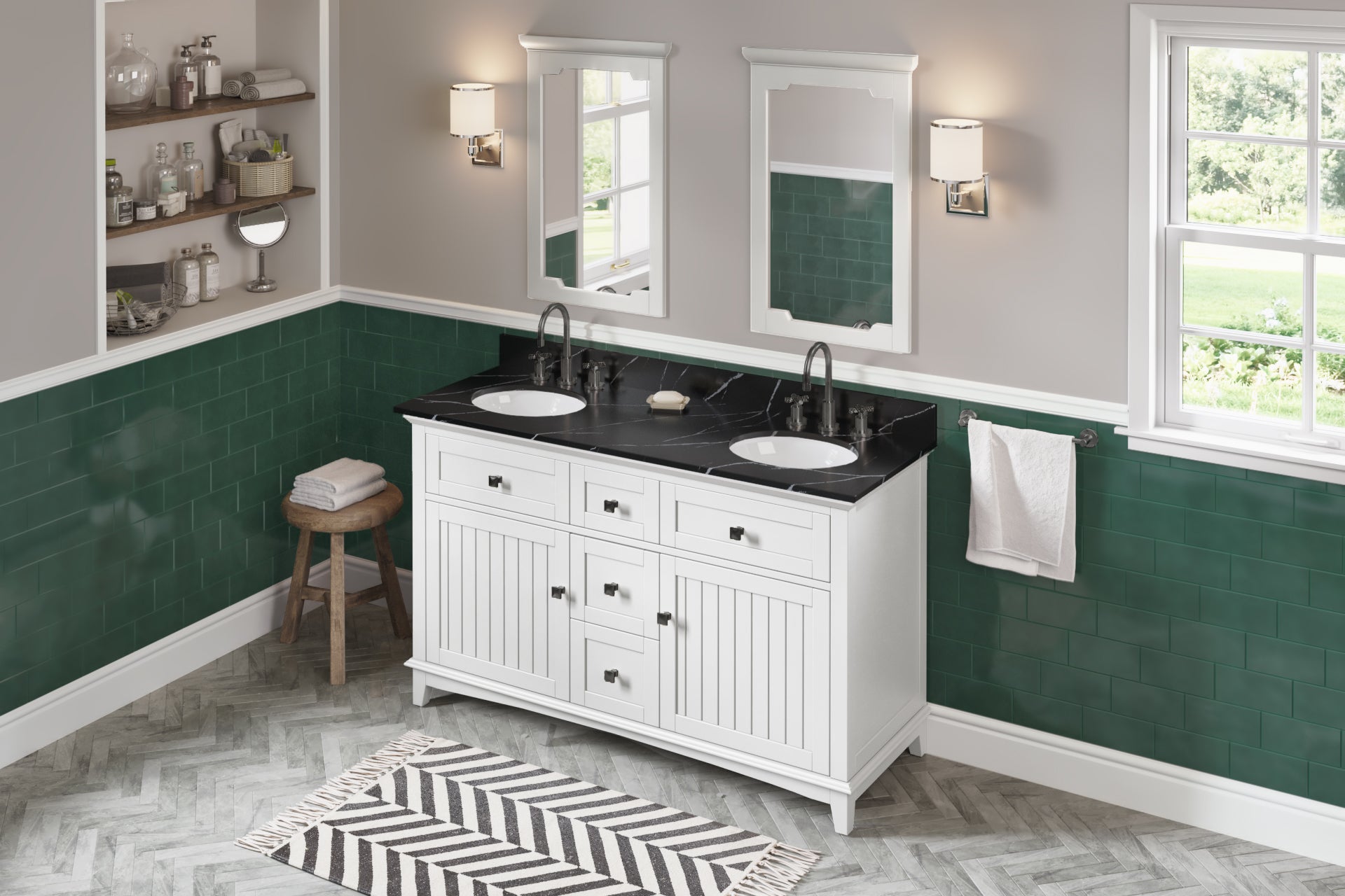 60" White Savino Vanity, double bowl | KitchBath